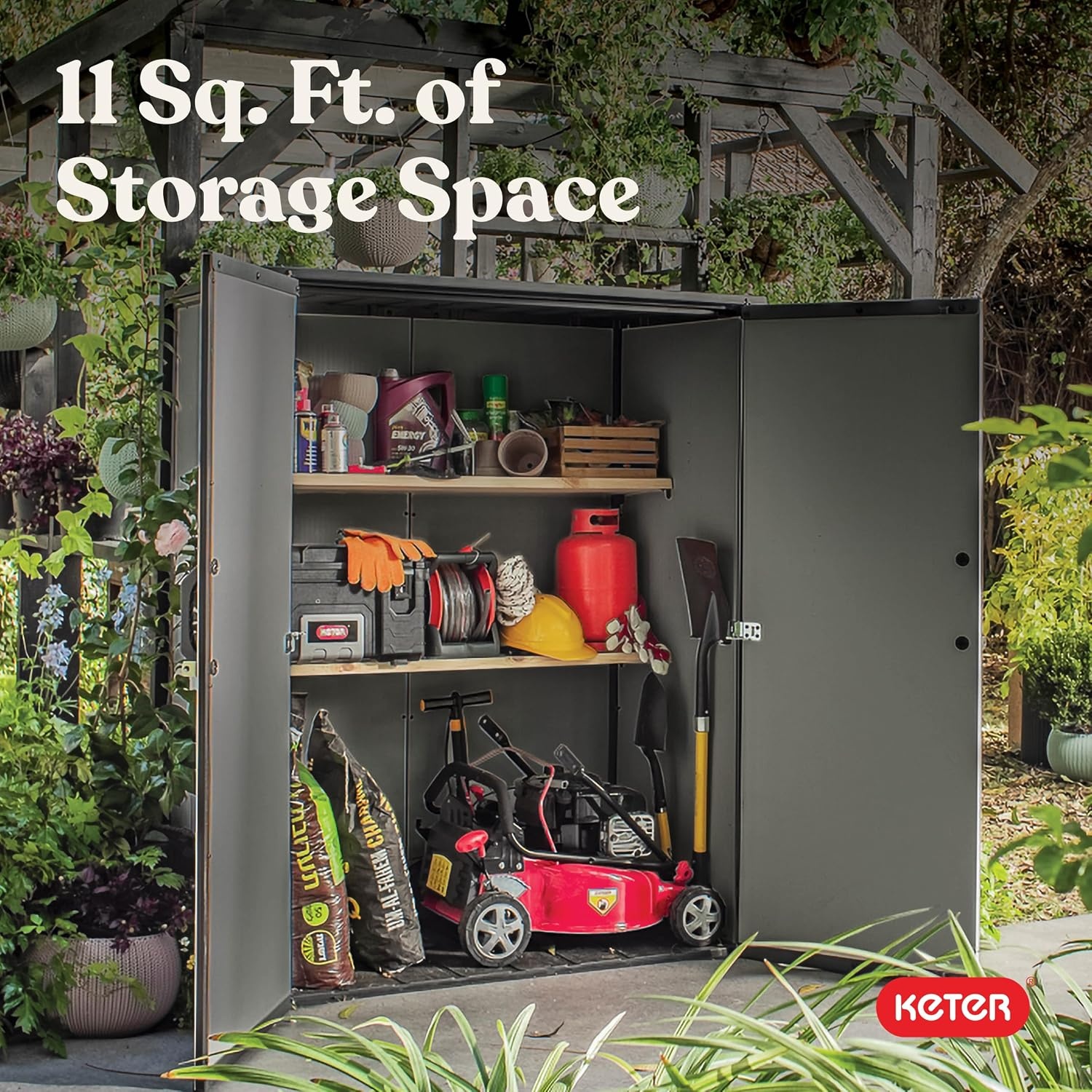 image:imageKeter Premier Tall 46x56 ft Resin Outdoor Storage Shed Backyard Garden Shed with Shelving Brackets for Tools Patio Furniture Pool amp Bike Storage Grey amp Black 62 cu ft Capacity