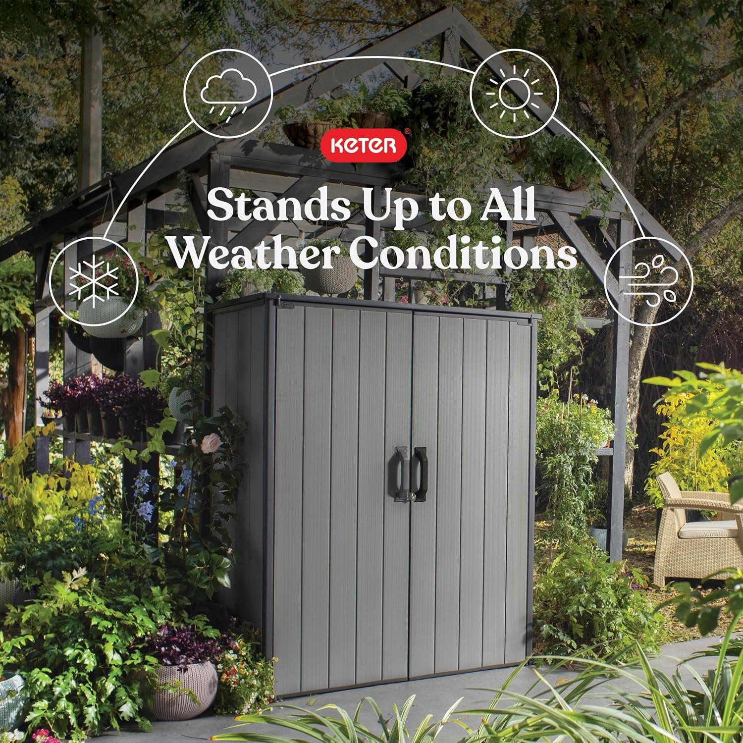 image:imageKeter Premier Tall 46x56 ft Resin Outdoor Storage Shed Backyard Garden Shed with Shelving Brackets for Tools Patio Furniture Pool amp Bike Storage Grey amp Black 62 cu ft Capacity