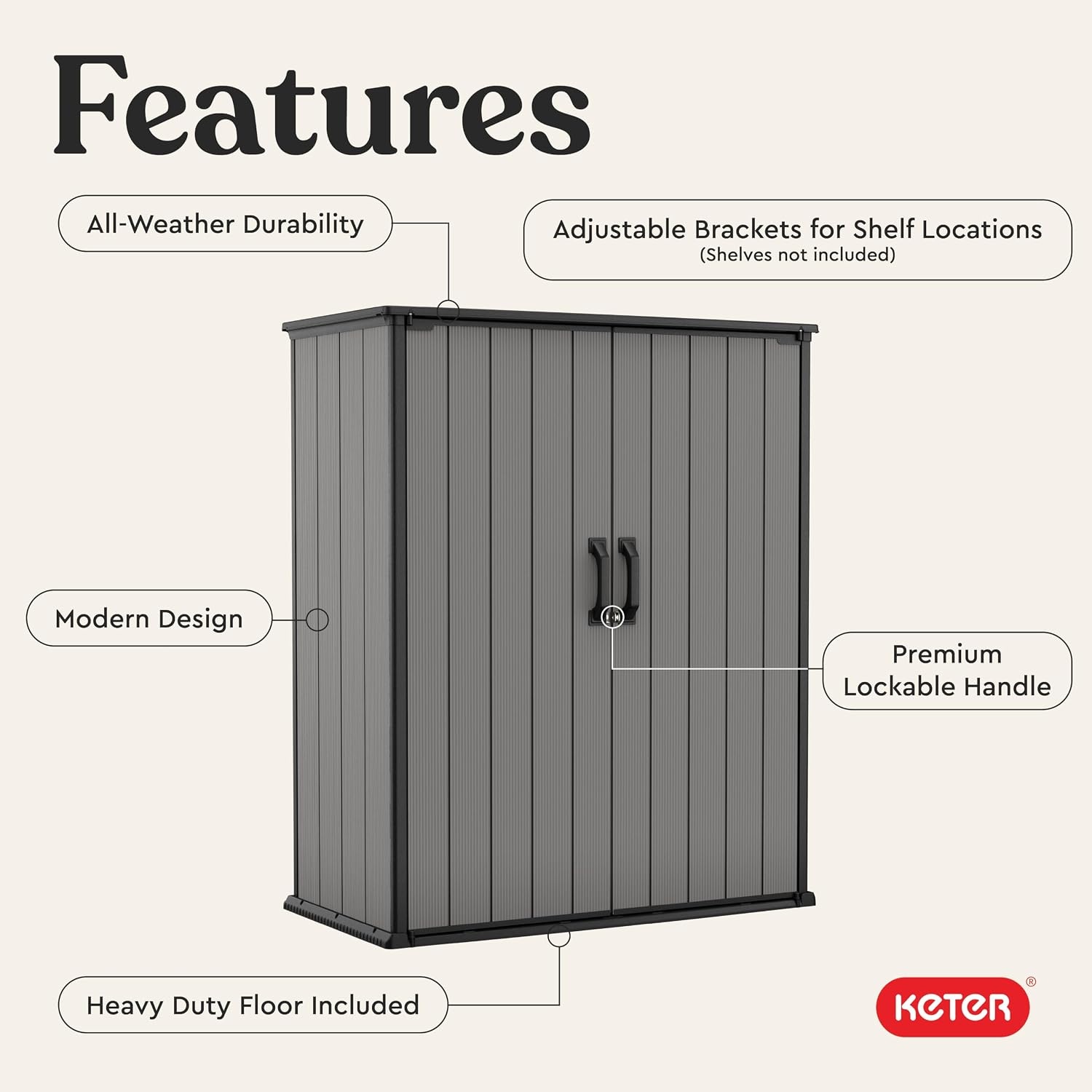 image:imageKeter Premier Tall 46x56 ft Resin Outdoor Storage Shed Backyard Garden Shed with Shelving Brackets for Tools Patio Furniture Pool amp Bike Storage Grey amp Black 62 cu ft Capacity