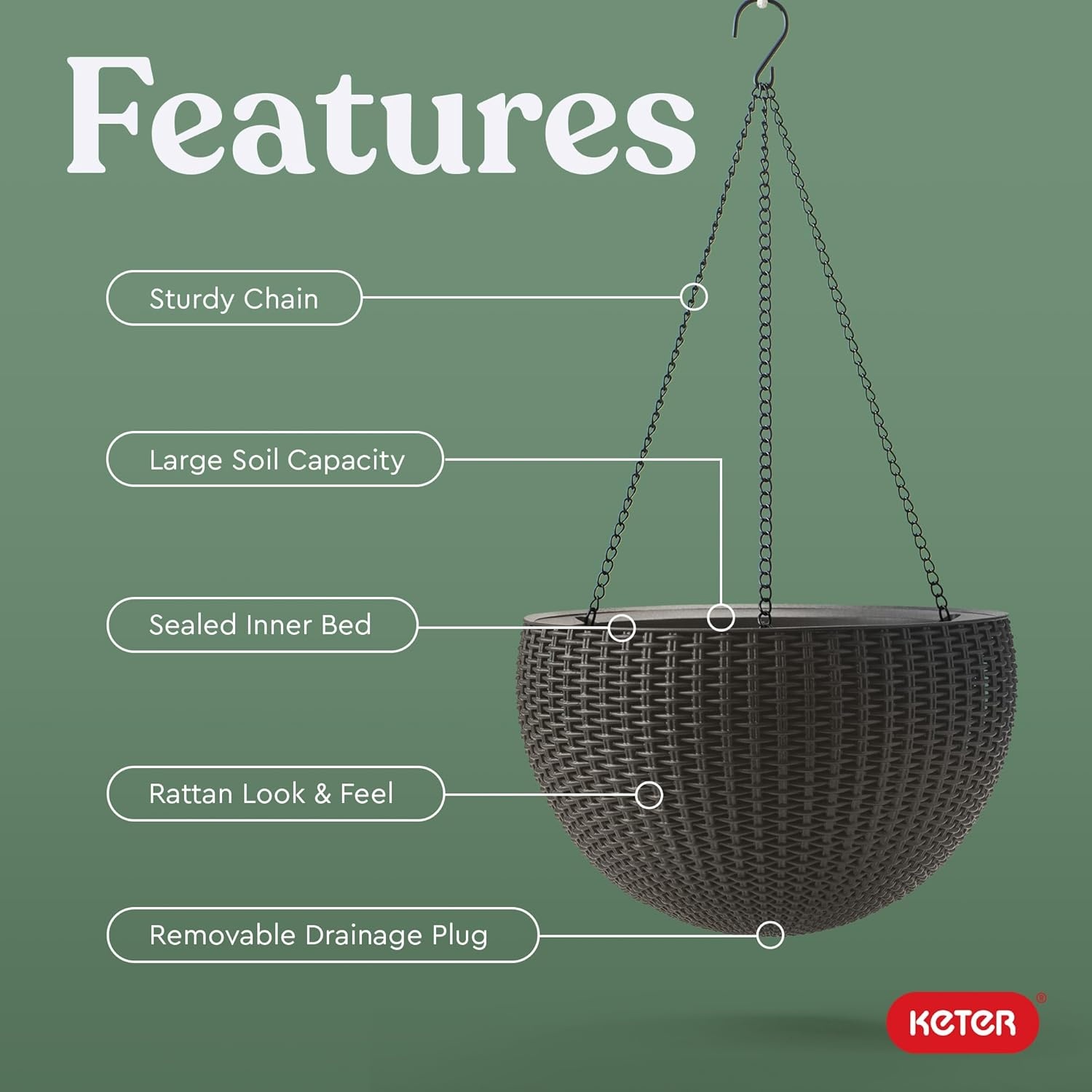 image:imageKeter Resin Rattan Set of 2 Round Hanging Planter Baskets for Indoor and Outdoor PlantsPerfect for Porches and Patio Decor CappuccinoTaupe