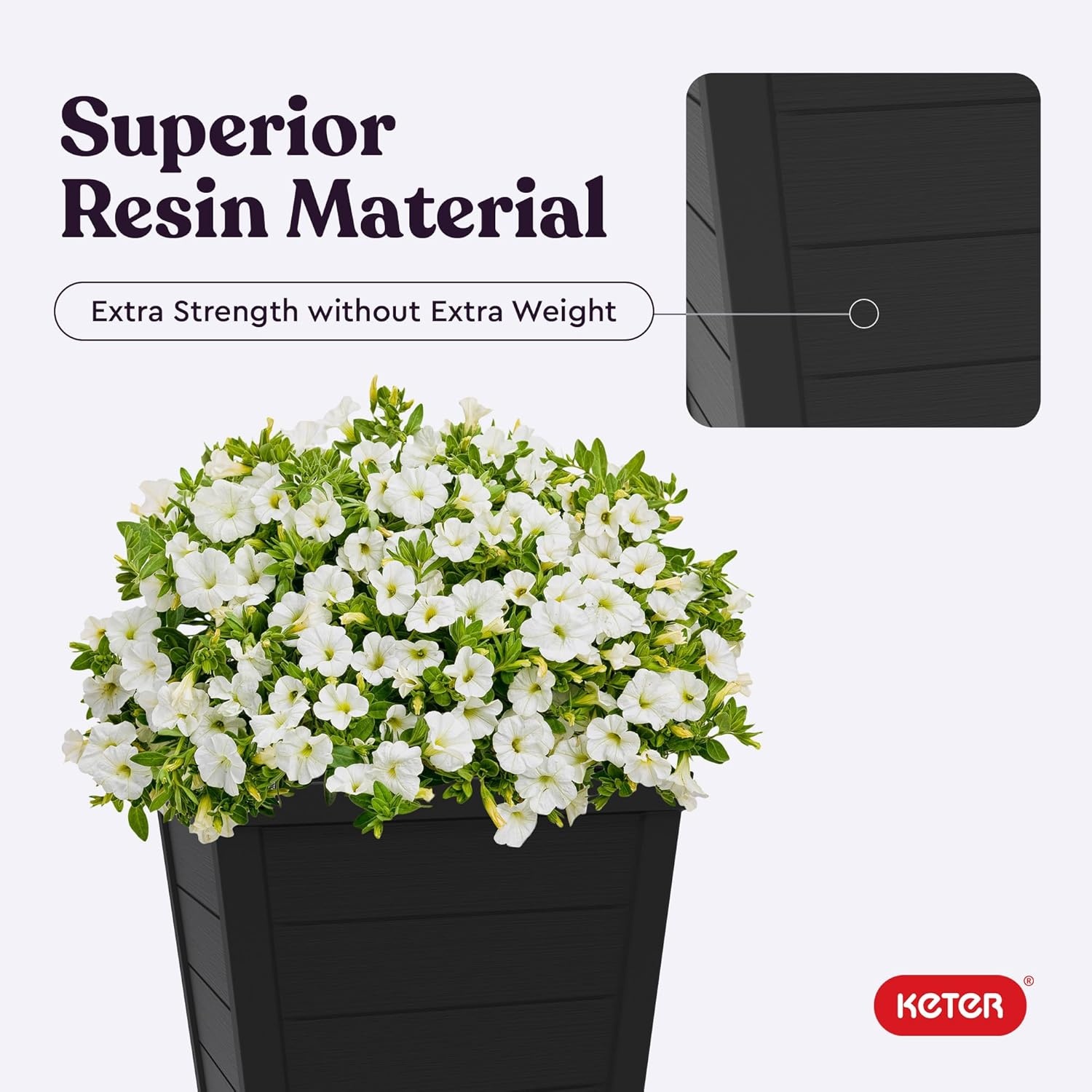 image:imageKeter Set of 2 Resin Modern Outdoor 22 Inch Tall Large Flower Pots Tapered Wood Look Planters for Outdoor Plants and Front Porch Decor GraphiteGraphite