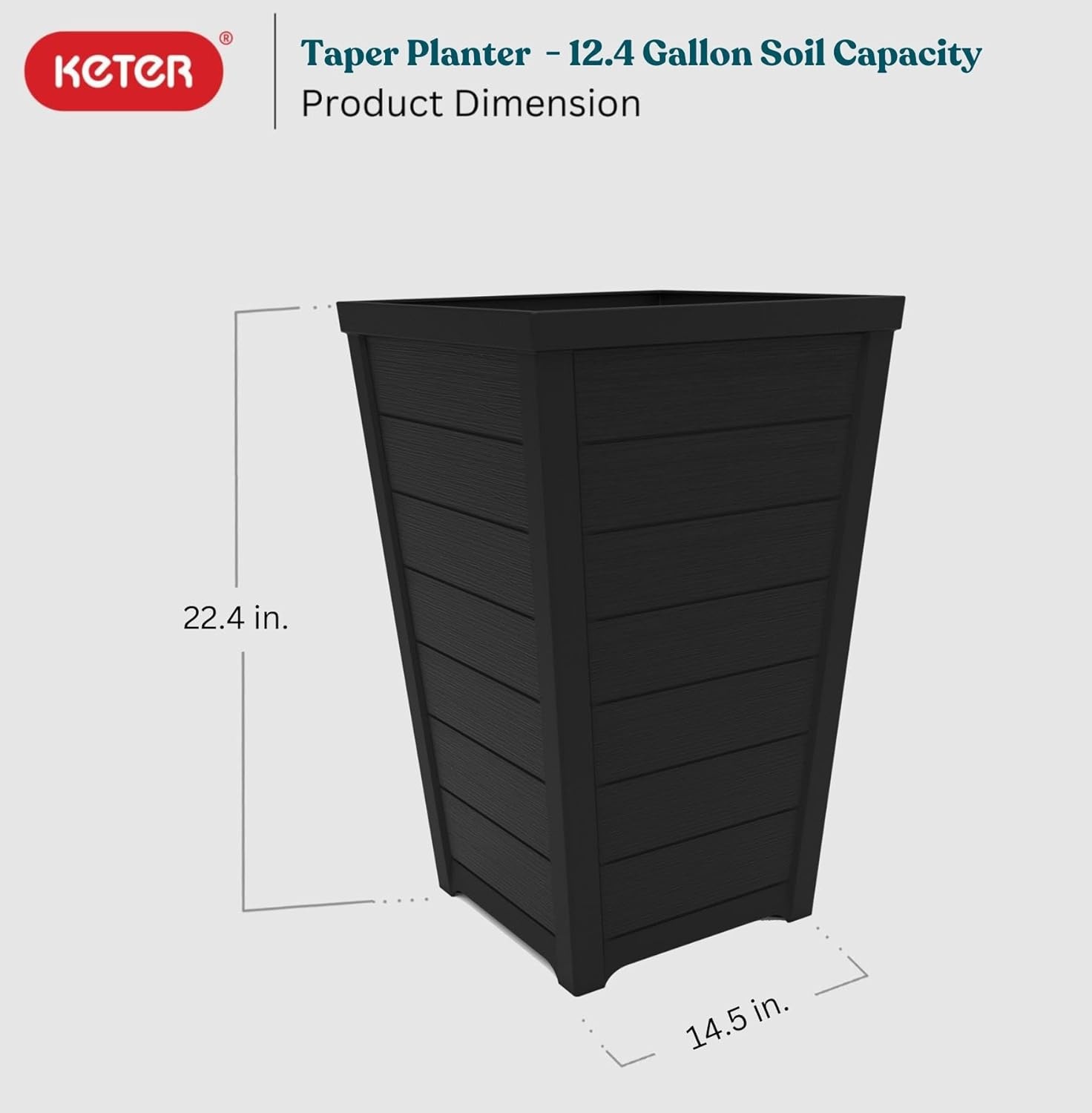 image:imageKeter Set of 2 Resin Modern Outdoor 22 Inch Tall Large Flower Pots Tapered Wood Look Planters for Outdoor Plants and Front Porch Decor GraphiteGraphite