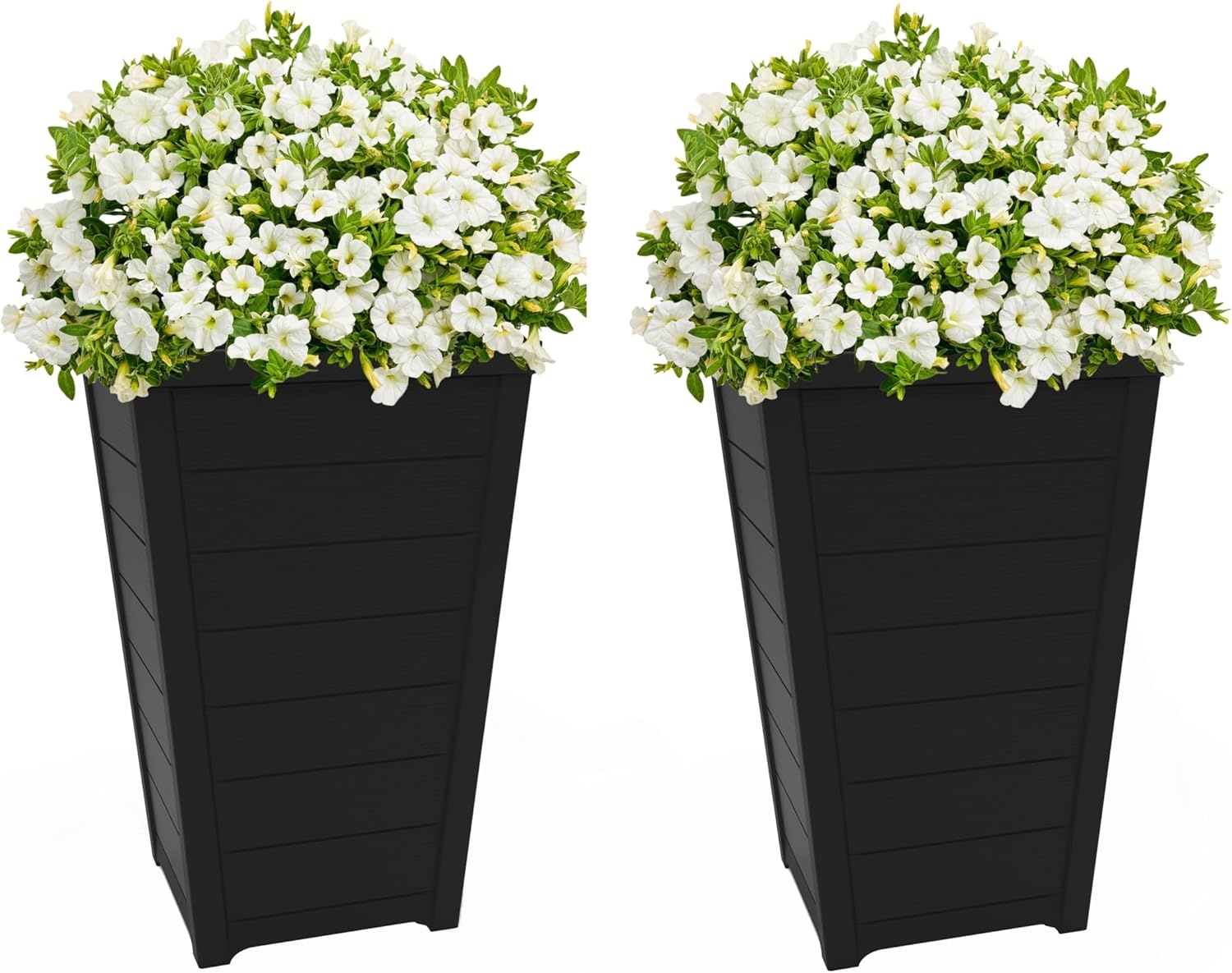 image:imageKeter Set of 2 Resin Modern Outdoor 22 Inch Tall Large Flower Pots Tapered Wood Look Planters for Outdoor Plants and Front Porch Decor GraphiteGraphite