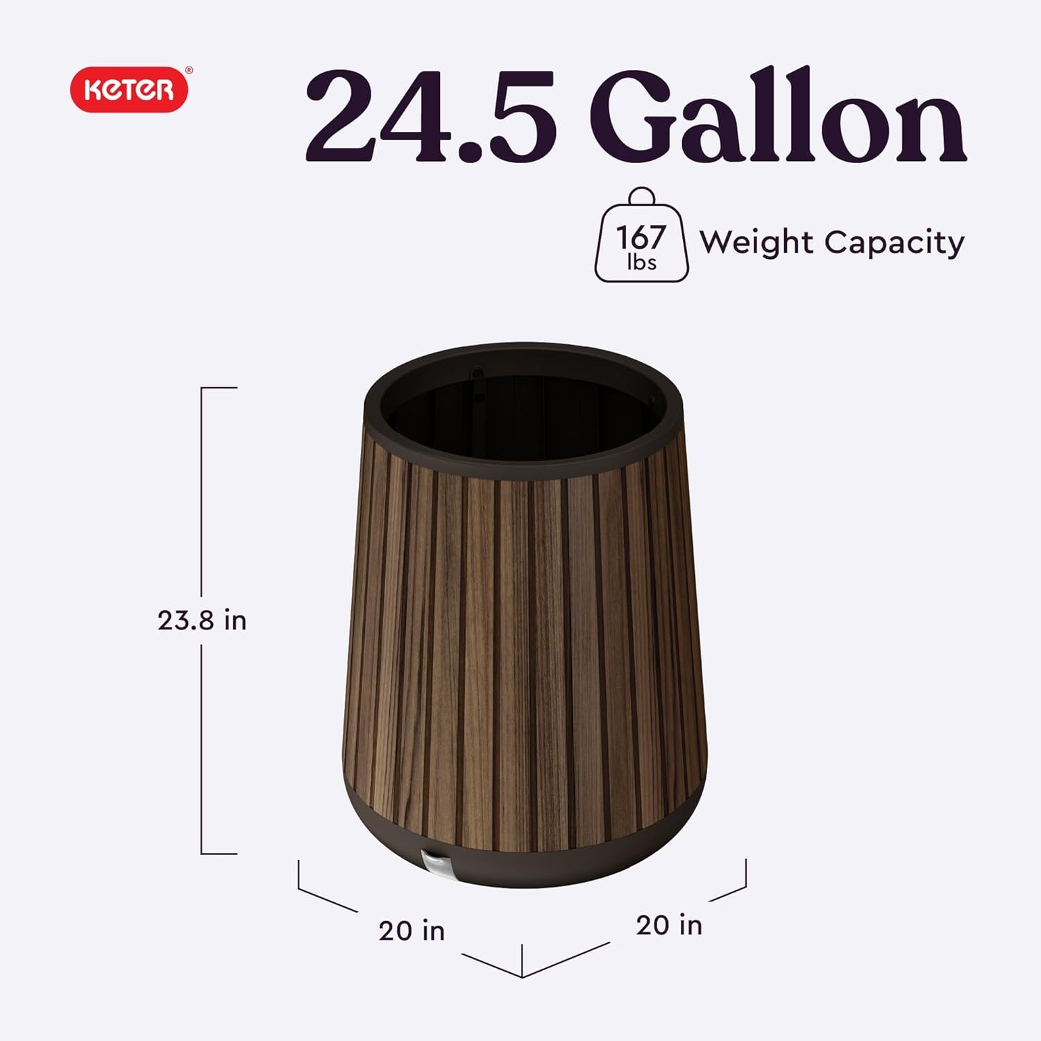 image:imageKeter Signature 216 Inch Tall Square Large Wood Look Planter for Indoor or Outdoor Flower Pot Ideal for Patio Deck and Front Porch Decor RosewoodConic