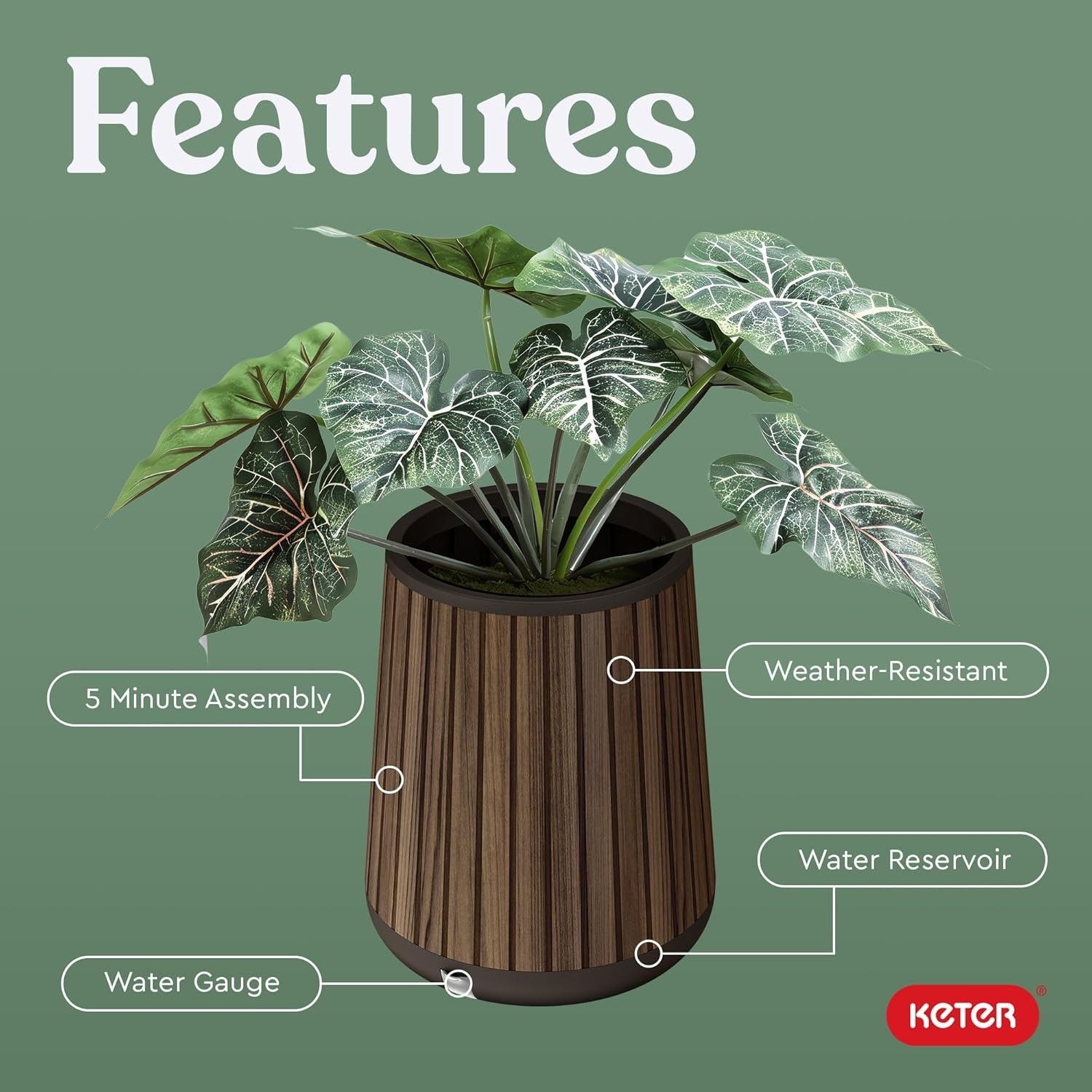 image:imageKeter Signature 216 Inch Tall Square Large Wood Look Planter for Indoor or Outdoor Flower Pot Ideal for Patio Deck and Front Porch Decor RosewoodConic