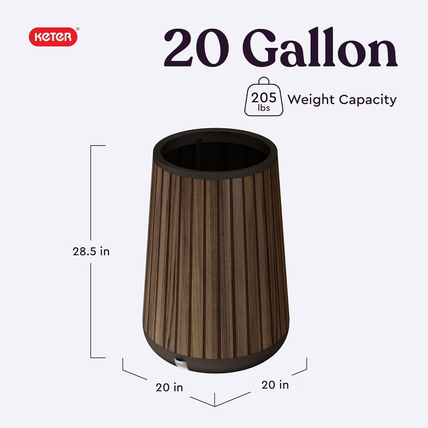 image:imageKeter Signature 216 Inch Tall Square Large Wood Look Planter for Indoor or Outdoor Flower Pot Ideal for Patio Deck and Front Porch Decor RosewoodConic Tall