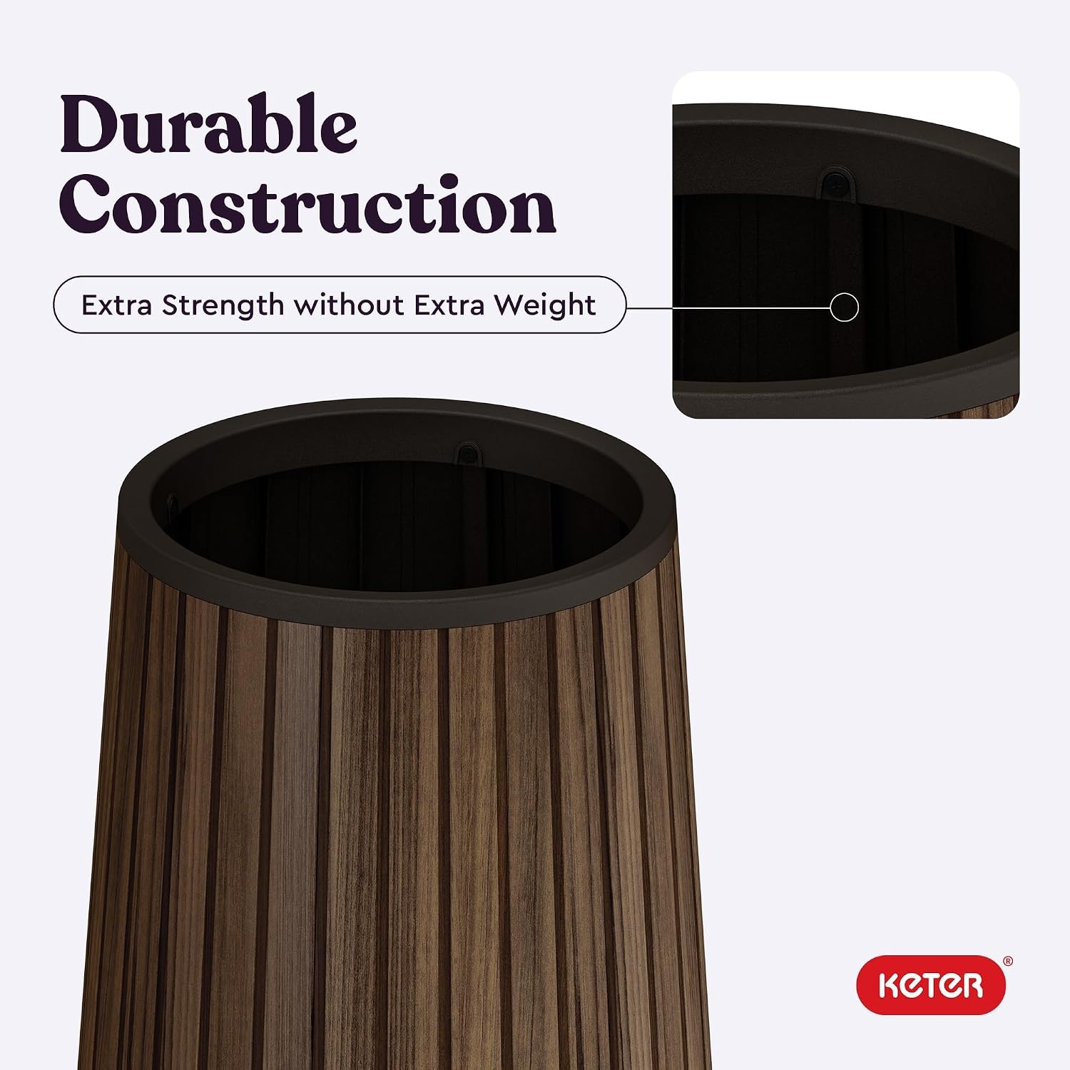 image:imageKeter Signature 216 Inch Tall Square Large Wood Look Planter for Indoor or Outdoor Flower Pot Ideal for Patio Deck and Front Porch Decor RosewoodConic Tall