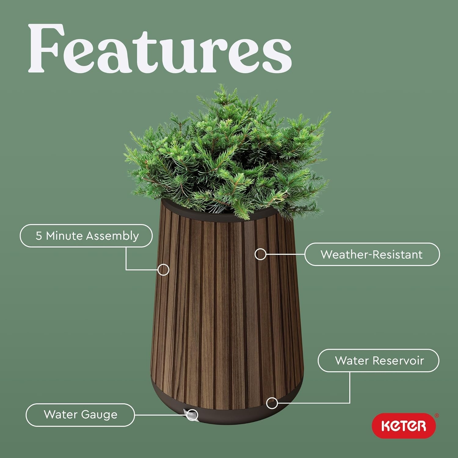image:imageKeter Signature 216 Inch Tall Square Large Wood Look Planter for Indoor or Outdoor Flower Pot Ideal for Patio Deck and Front Porch Decor RosewoodConic Tall