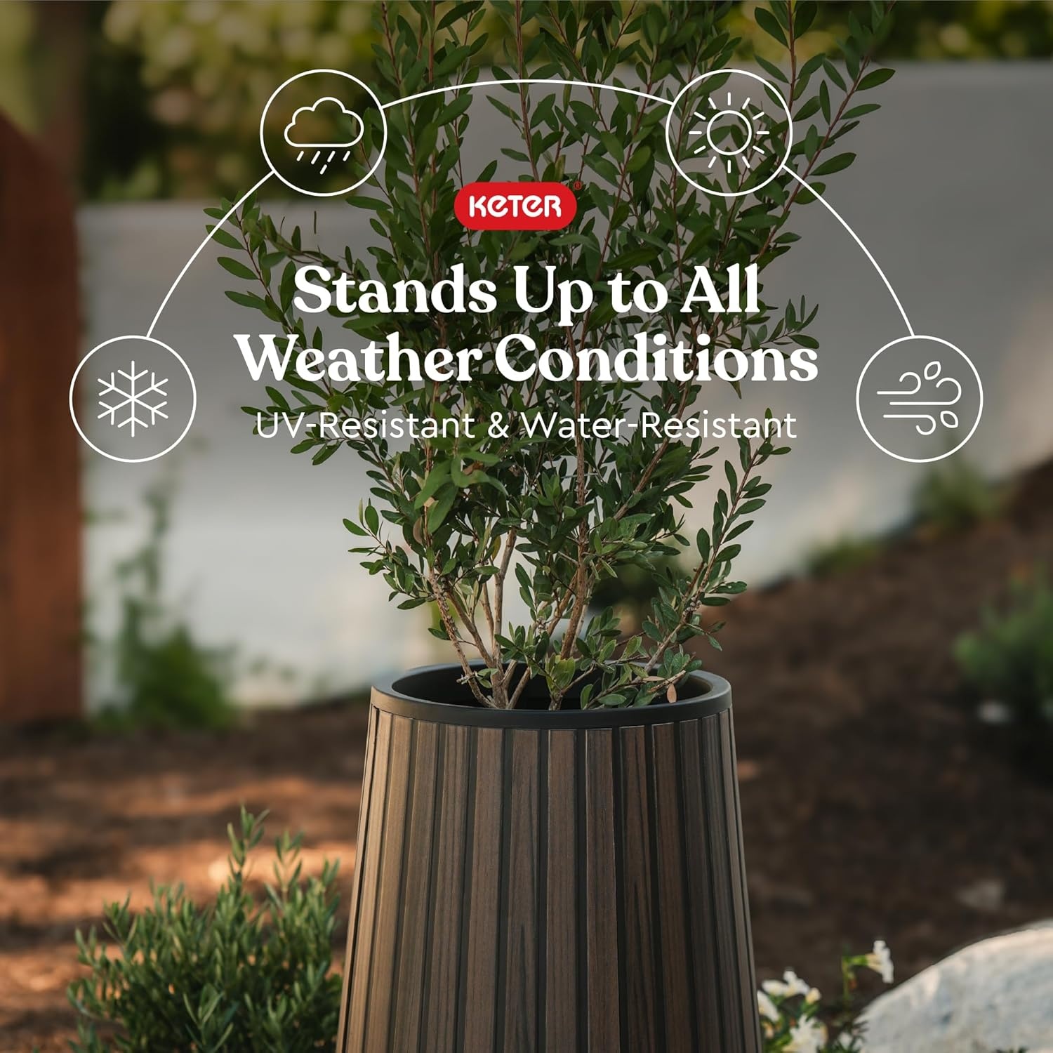 image:imageKeter Signature 216 Inch Tall Square Large Wood Look Planter for Indoor or Outdoor Flower Pot Ideal for Patio Deck and Front Porch Decor RosewoodConic Tall