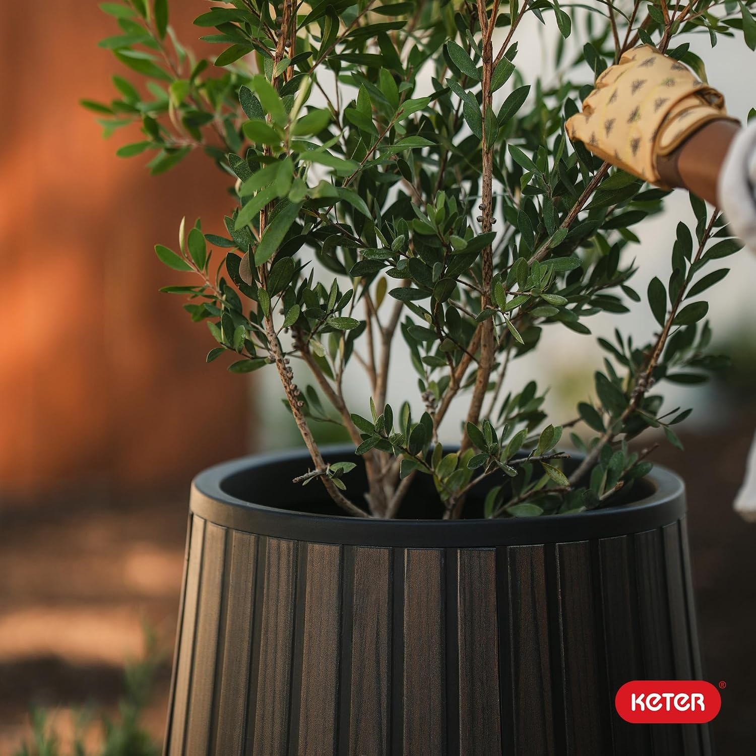 image:imageKeter Signature 216 Inch Tall Square Large Wood Look Planter for Indoor or Outdoor Flower Pot Ideal for Patio Deck and Front Porch Decor RosewoodConic Tall