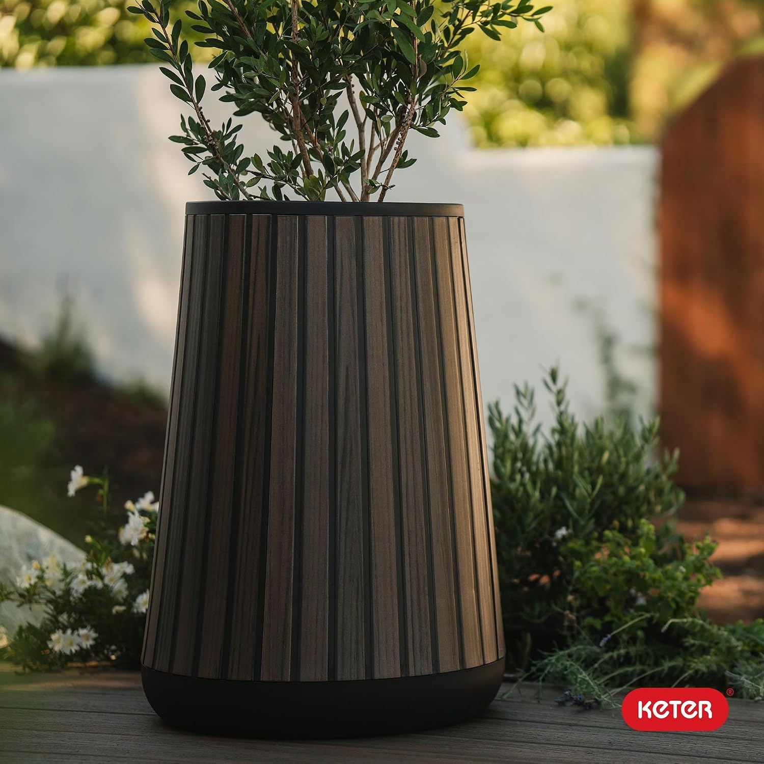 image:imageKeter Signature 216 Inch Tall Square Large Wood Look Planter for Indoor or Outdoor Flower Pot Ideal for Patio Deck and Front Porch Decor RosewoodConic Tall