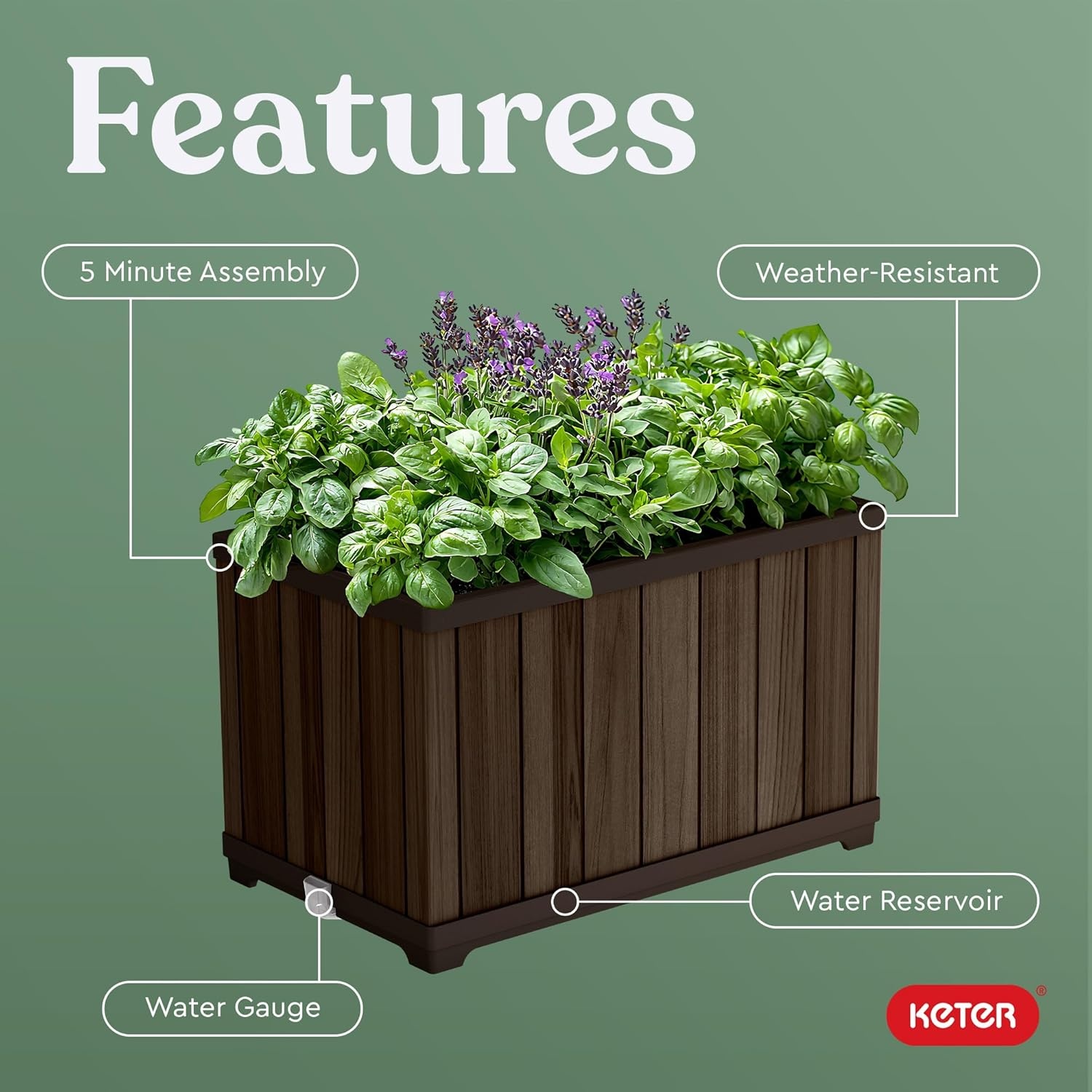image:imageKeter Signature 216 Inch Tall Square Large Wood Look Planter for Indoor or Outdoor Flower Pot Ideal for Patio Deck and Front Porch Decor RosewoodRectangle