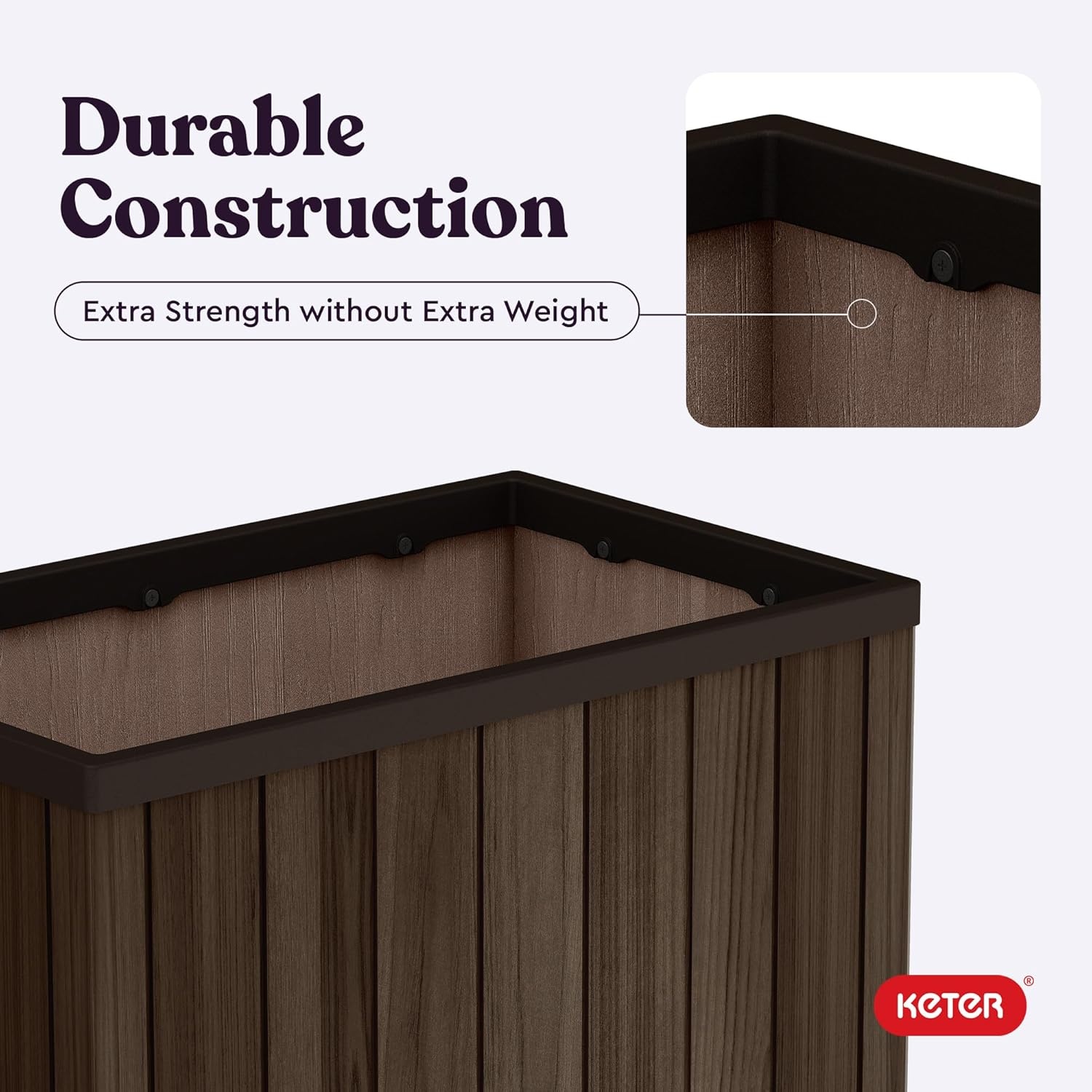 image:imageKeter Signature 216 Inch Tall Square Large Wood Look Planter for Indoor or Outdoor Flower Pot Ideal for Patio Deck and Front Porch Decor RosewoodRectangle