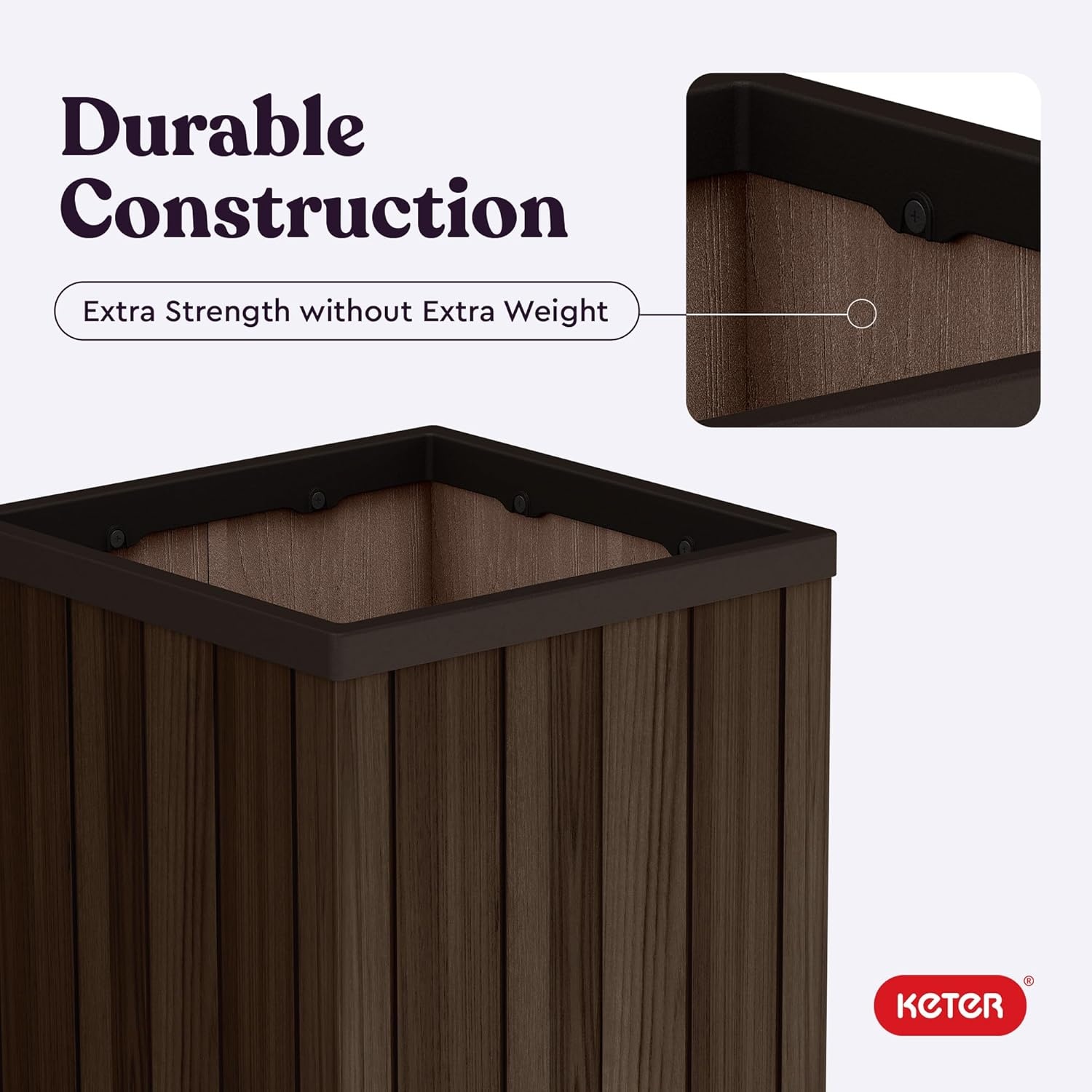 image:imageKeter Signature 216 Inch Tall Square Large Wood Look Planter for Indoor or Outdoor Flower Pot Ideal for Patio Deck and Front Porch Decor RosewoodSquare
