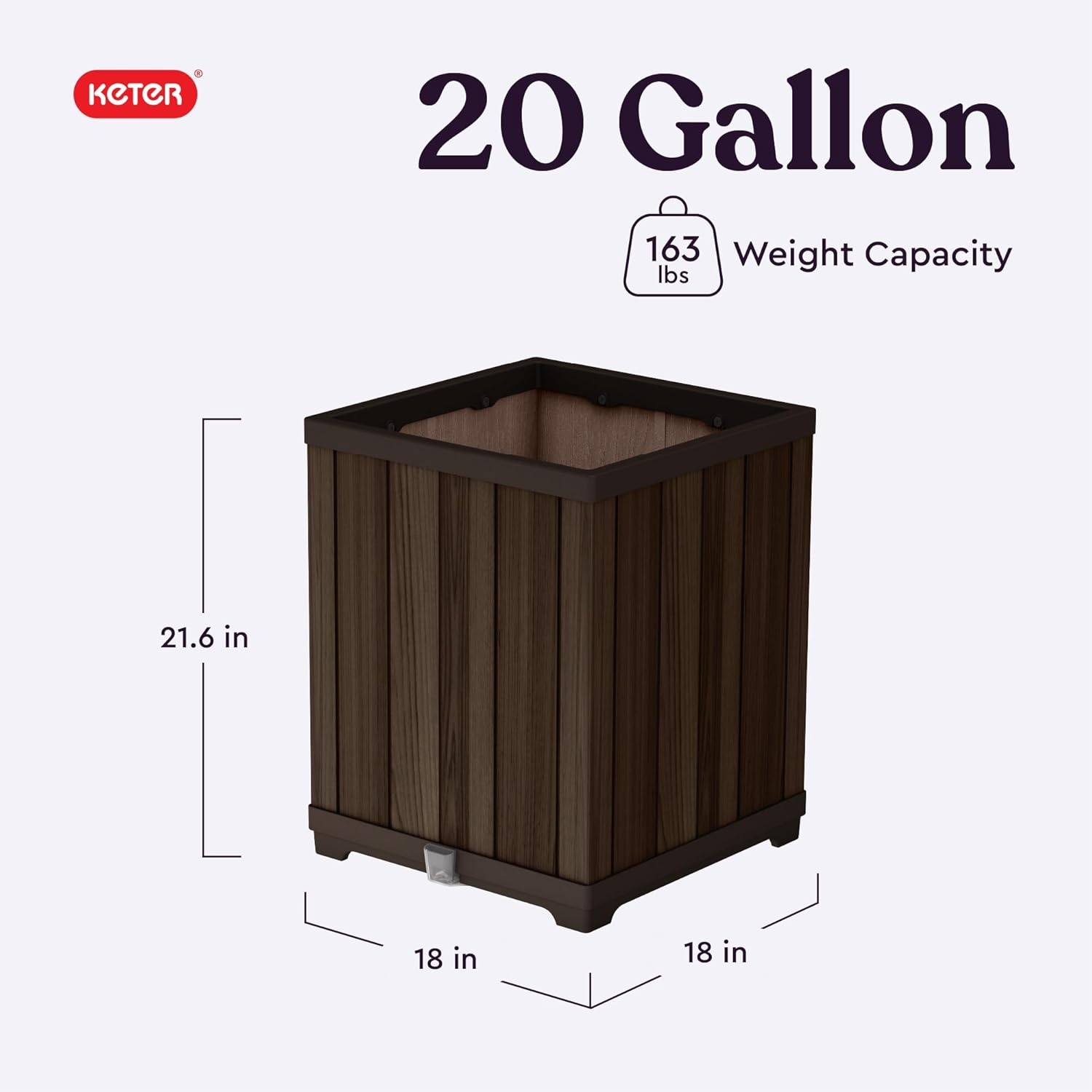 image:imageKeter Signature 216 Inch Tall Square Large Wood Look Planter for Indoor or Outdoor Flower Pot Ideal for Patio Deck and Front Porch Decor RosewoodSquare