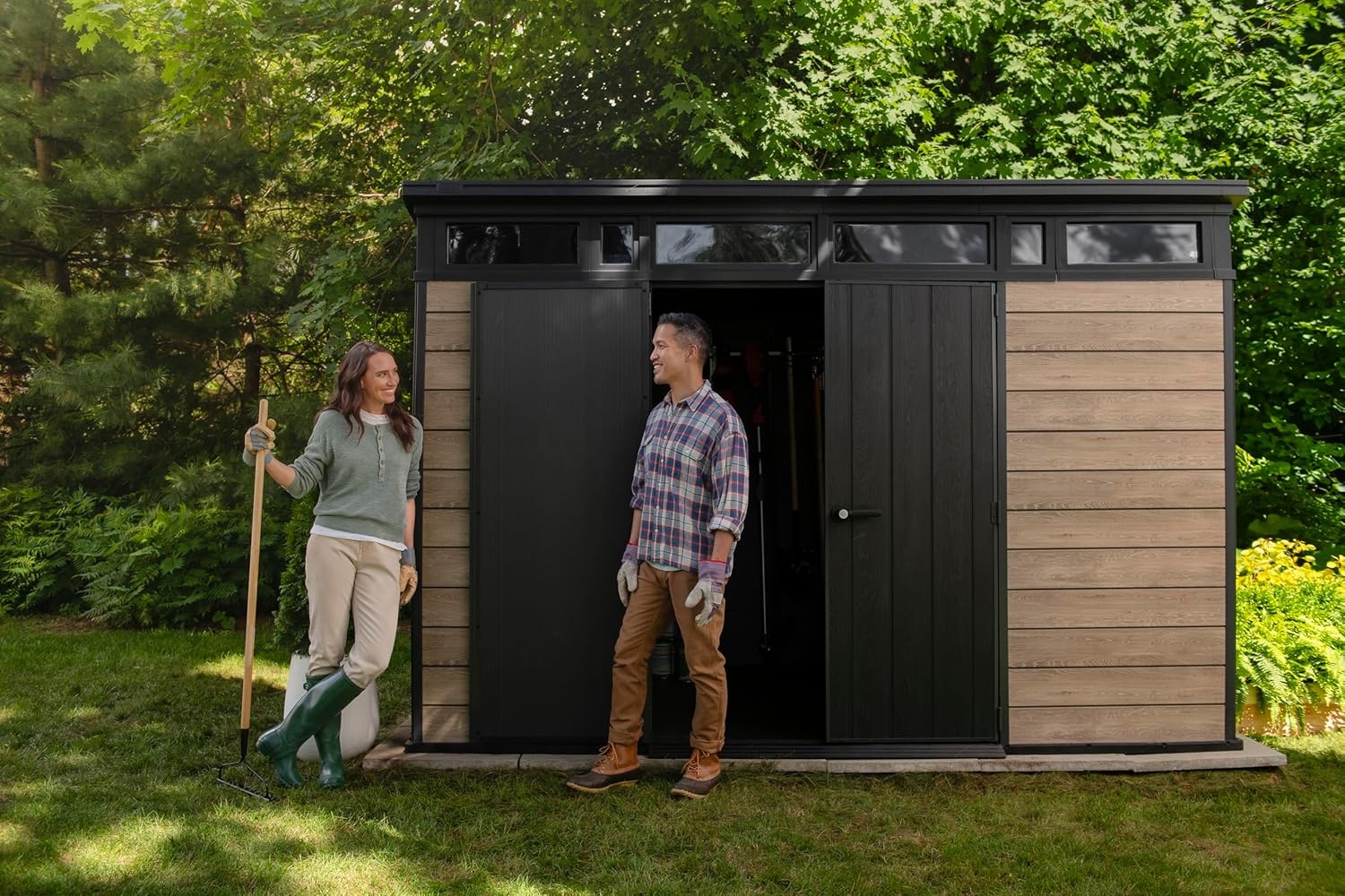 image:imageKeter Signature Collection 11x7 Ft AllWeather Storage Shed with Skylight Window Builtin Ventilation amp Lockable Double Doors AshwoodAshwood
