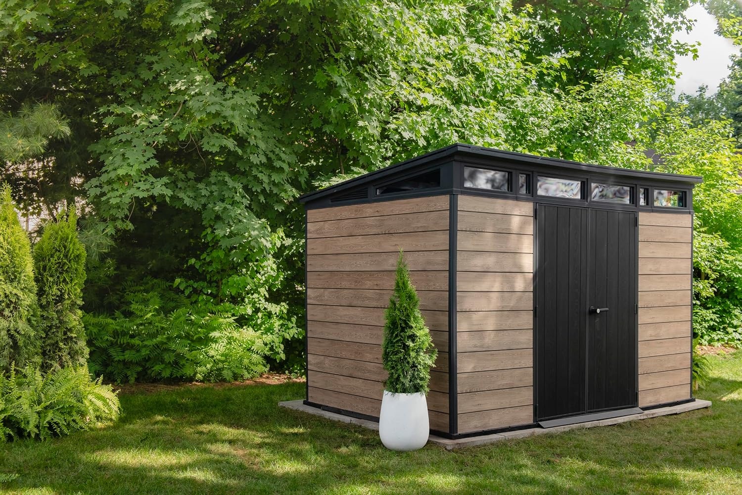 image:imageKeter Signature Collection 11x7 Ft AllWeather Storage Shed with Skylight Window Builtin Ventilation amp Lockable Double Doors AshwoodAshwood