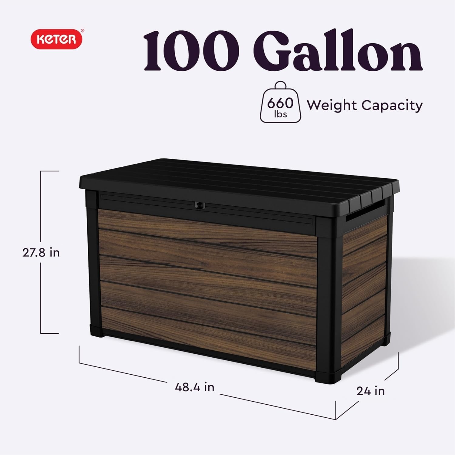 image:imageKeter Signature Collection 150 Gallon Resin Deck Box Organization and Storage Box for Patio Outdoor Cushions Throw Pillows Garden Tools and Pool Supplies WalnutRosewood