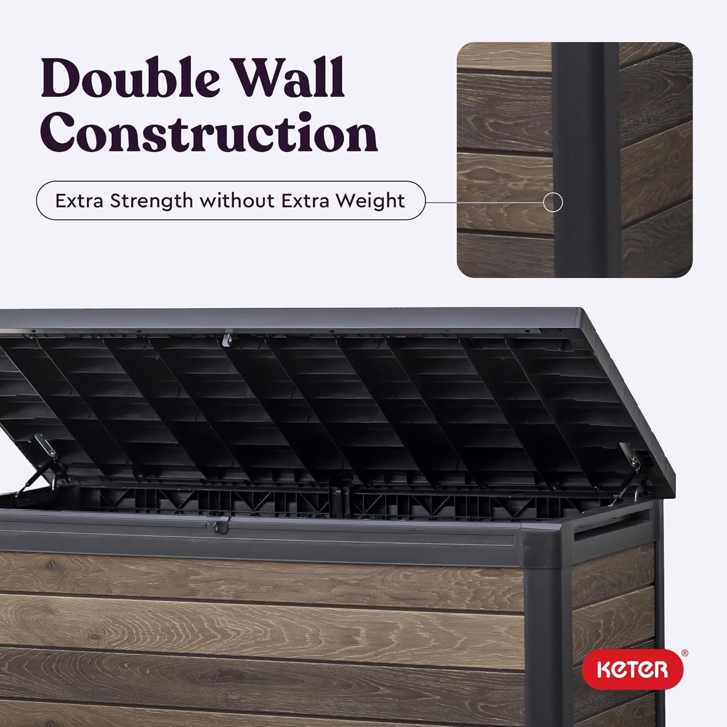 image:imageKeter Signature Collection 150 Gallon Resin Deck Box Organization and Storage Box for Patio Outdoor Cushions Throw Pillows Garden Tools and Pool Supplies WalnutWalnut