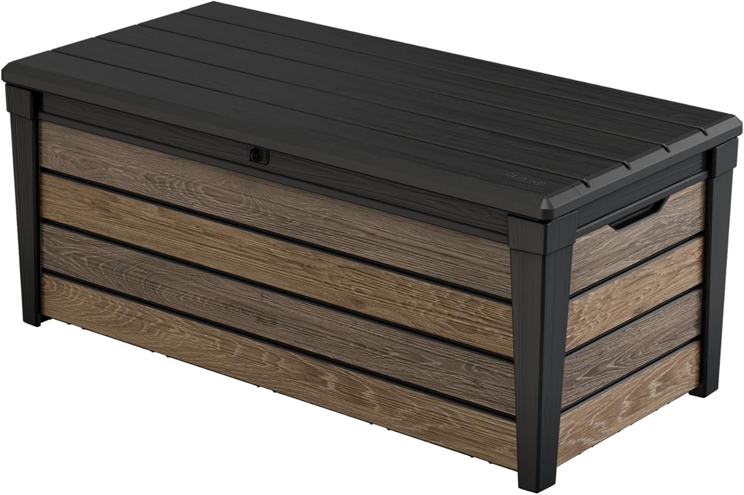 image:imageKeter Signature Collection 150 Gallon Resin Deck Box Organization and Storage Box for Patio Outdoor Cushions Throw Pillows Garden Tools and Pool Supplies WalnutWalnut