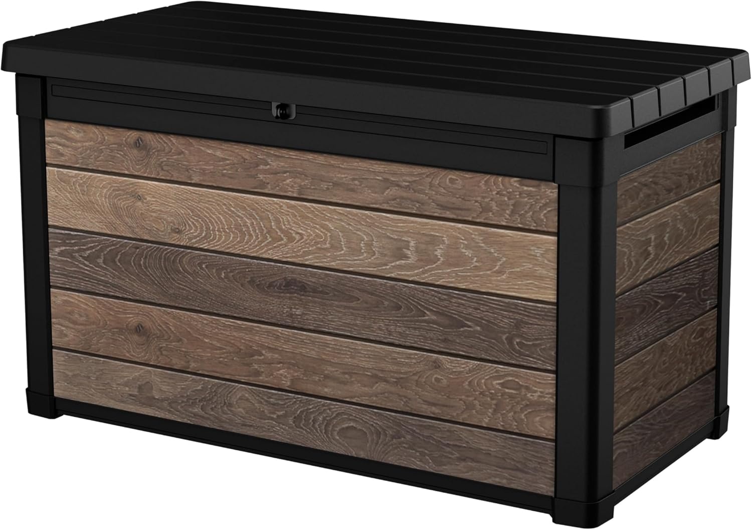 image:imageKeter Signature Collection 150 Gallon Resin Deck Box Organization and Storage Box for Patio Outdoor Cushions Throw Pillows Garden Tools and Pool Supplies WalnutWalnut