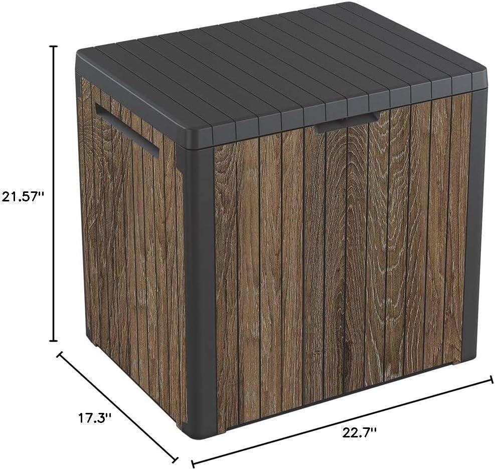 image:imageKeter Signature Collection 150 Gallon Resin Deck Box Organization and Storage Box for Patio Outdoor Cushions Throw Pillows Garden Tools and Pool Supplies WalnutWalnut