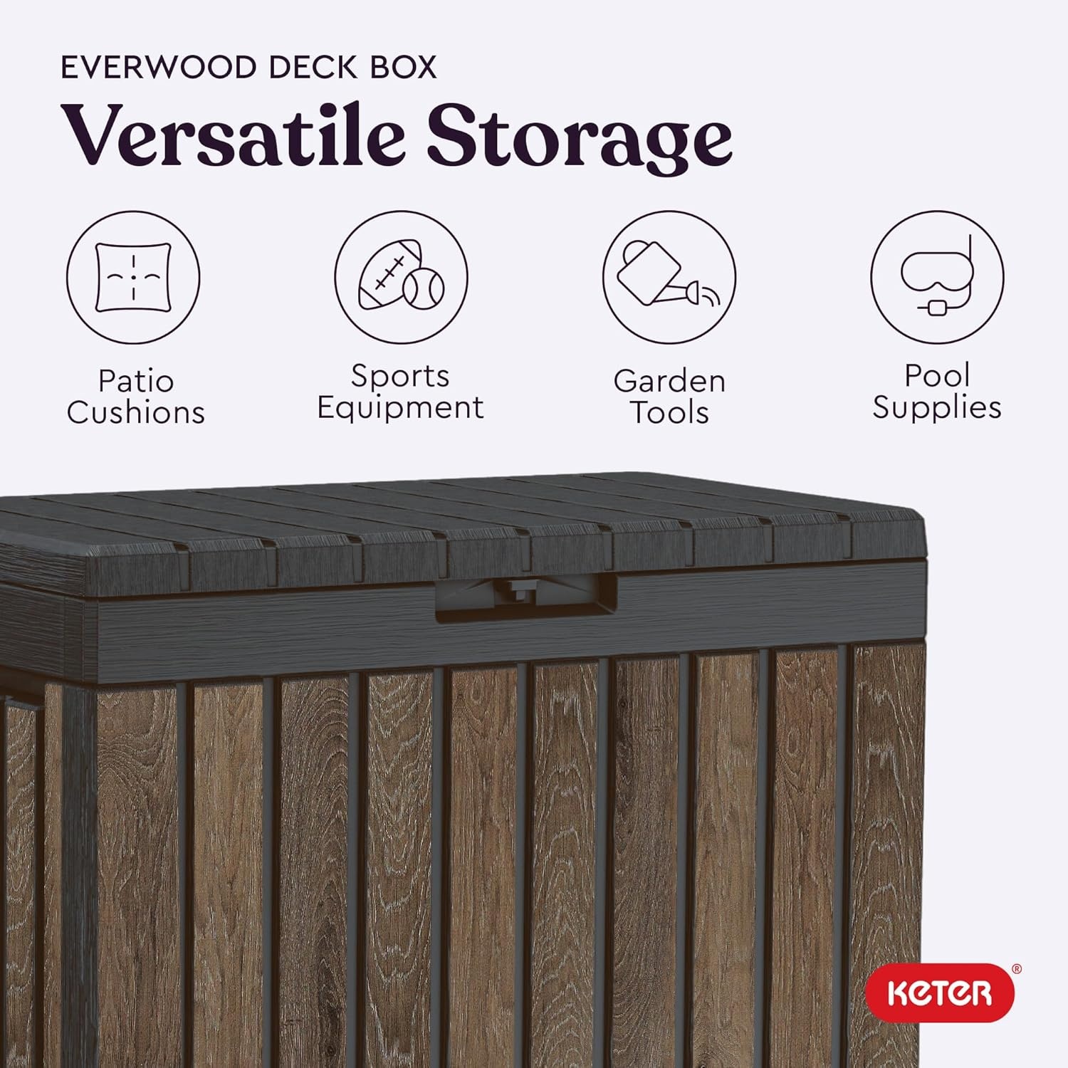 image:imageKeter Signature Collection 150 Gallon Resin Deck Box Organization and Storage Box for Patio Outdoor Cushions Throw Pillows Garden Tools and Pool Supplies WalnutWalnut