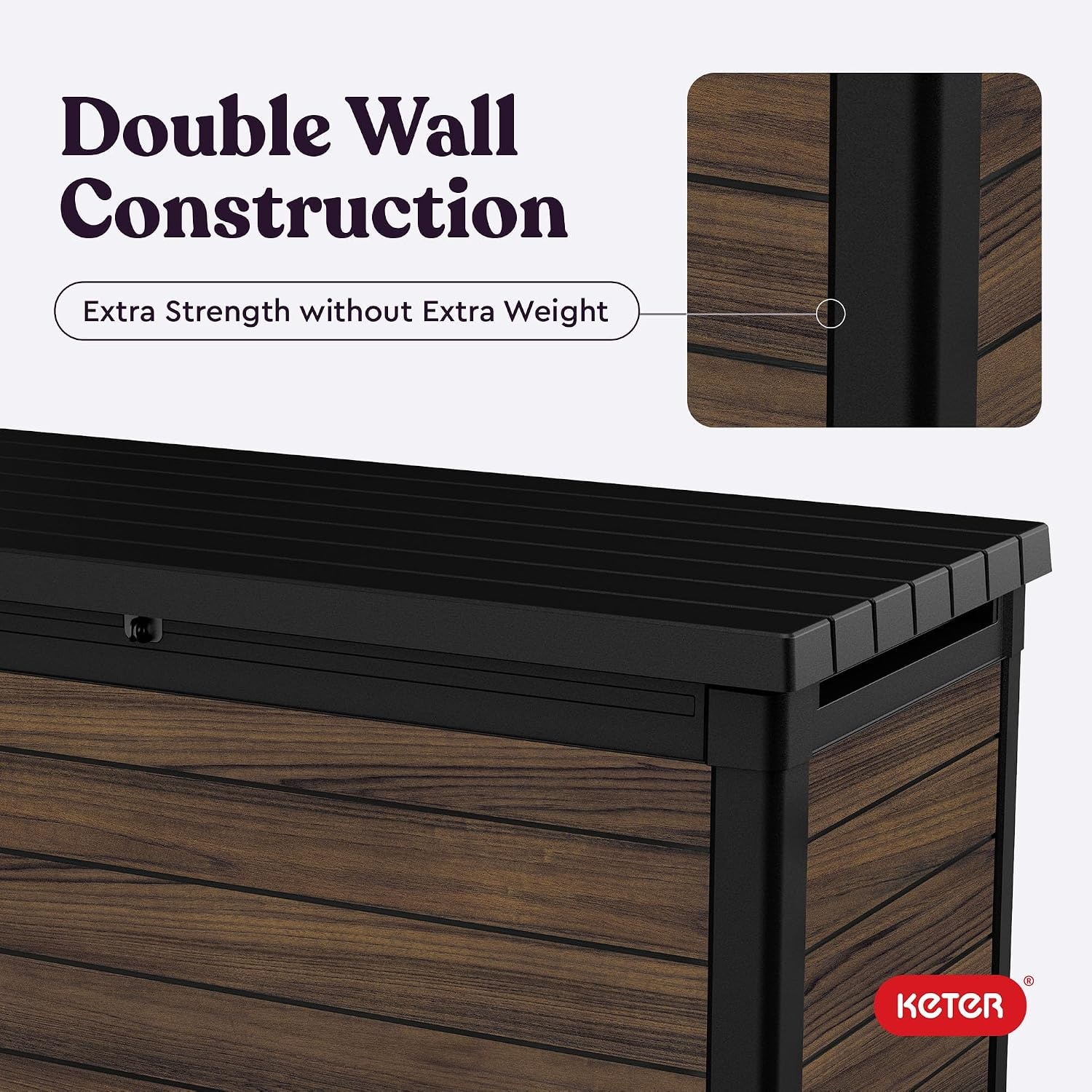 image:imageKeter Signature Collection 150 Gallon Resin Deck Box Organization and Storage Box for Patio Outdoor Cushions Throw Pillows Garden Tools and Pool Supplies WalnutRosewood
