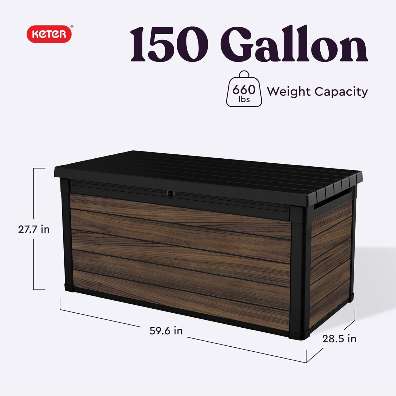 image:imageKeter Signature Collection 150 Gallon Resin Deck Box Organization and Storage Box for Patio Outdoor Cushions Throw Pillows Garden Tools and Pool Supplies WalnutRosewood