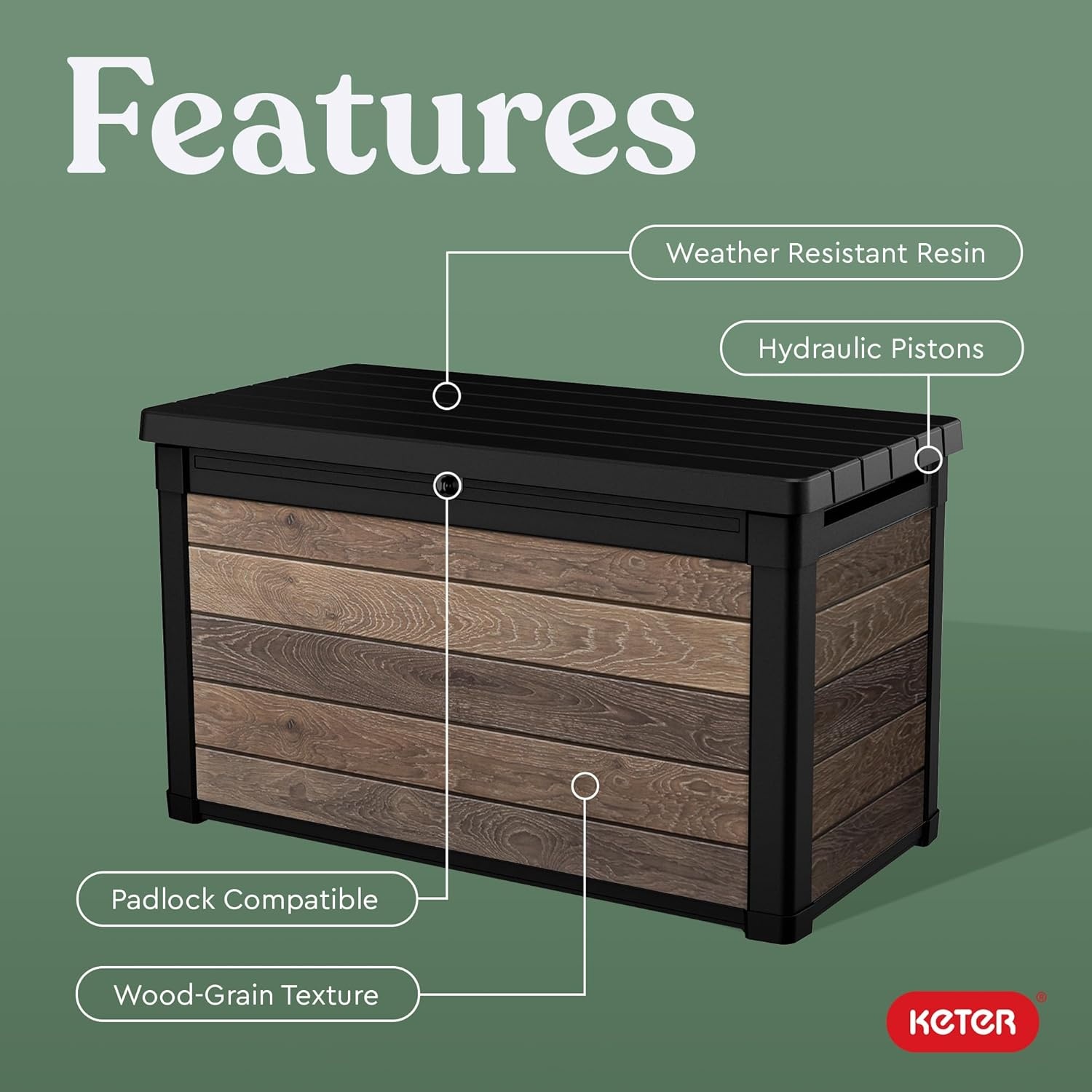 image:imageKeter Signature Collection 150 Gallon Resin Deck Box Organization and Storage for Patio Outdoor Cushions Throw Pillows Garden Tools and Pool Supplies RosewoodWalnut