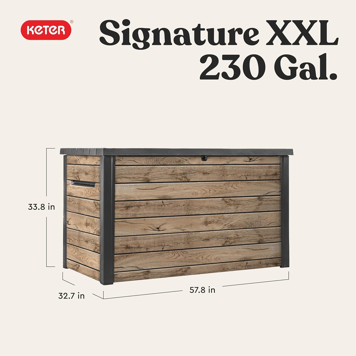 image:imageKeter Signature Collection 230 Gallon Resin Deck Box Organization and Storage Box for Patio Outdoor Cushions Throw Pillows Garden Tools and Pool Supplies Pine