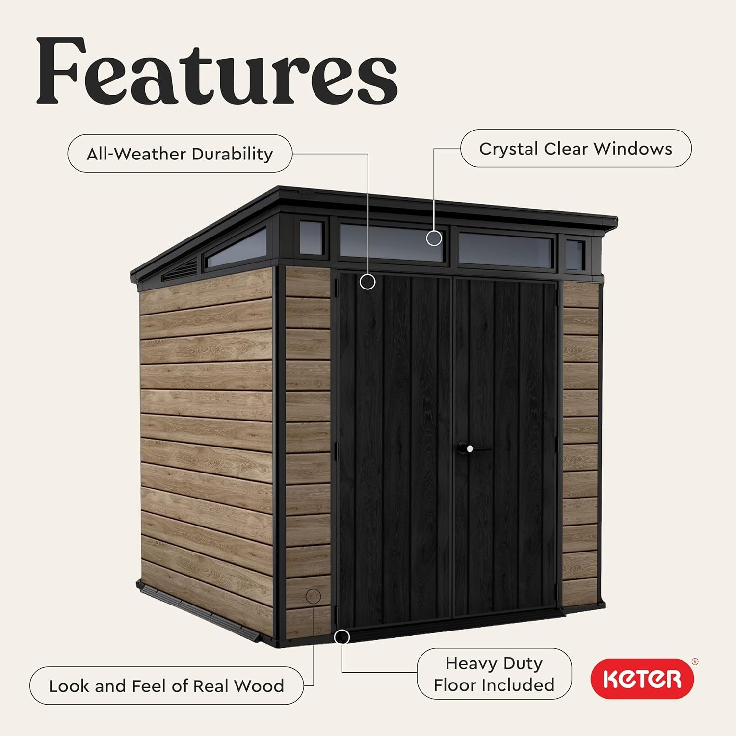 image:imageKeter Signature Collection 7x7 Ft AllWeather Storage Shed with Skylight Window Builtin Ventilation amp Lockable Double Doors Ashwood