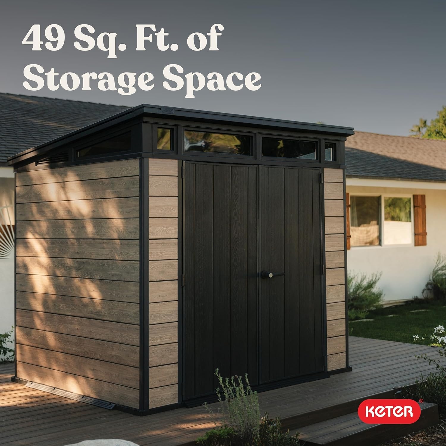 image:imageKeter Signature Collection 7x7 Ft AllWeather Storage Shed with Skylight Window Builtin Ventilation amp Lockable Double Doors Ashwood