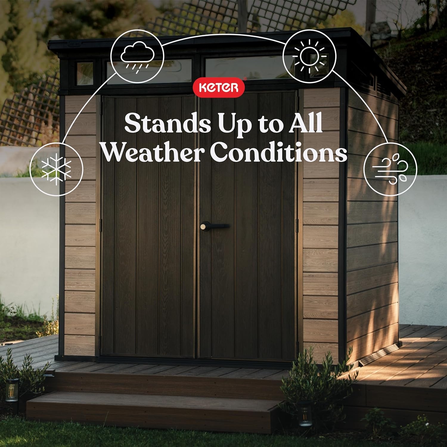 image:imageKeter Signature Collection 7x7 Ft AllWeather Storage Shed with Skylight Window Builtin Ventilation amp Lockable Double Doors Ashwood