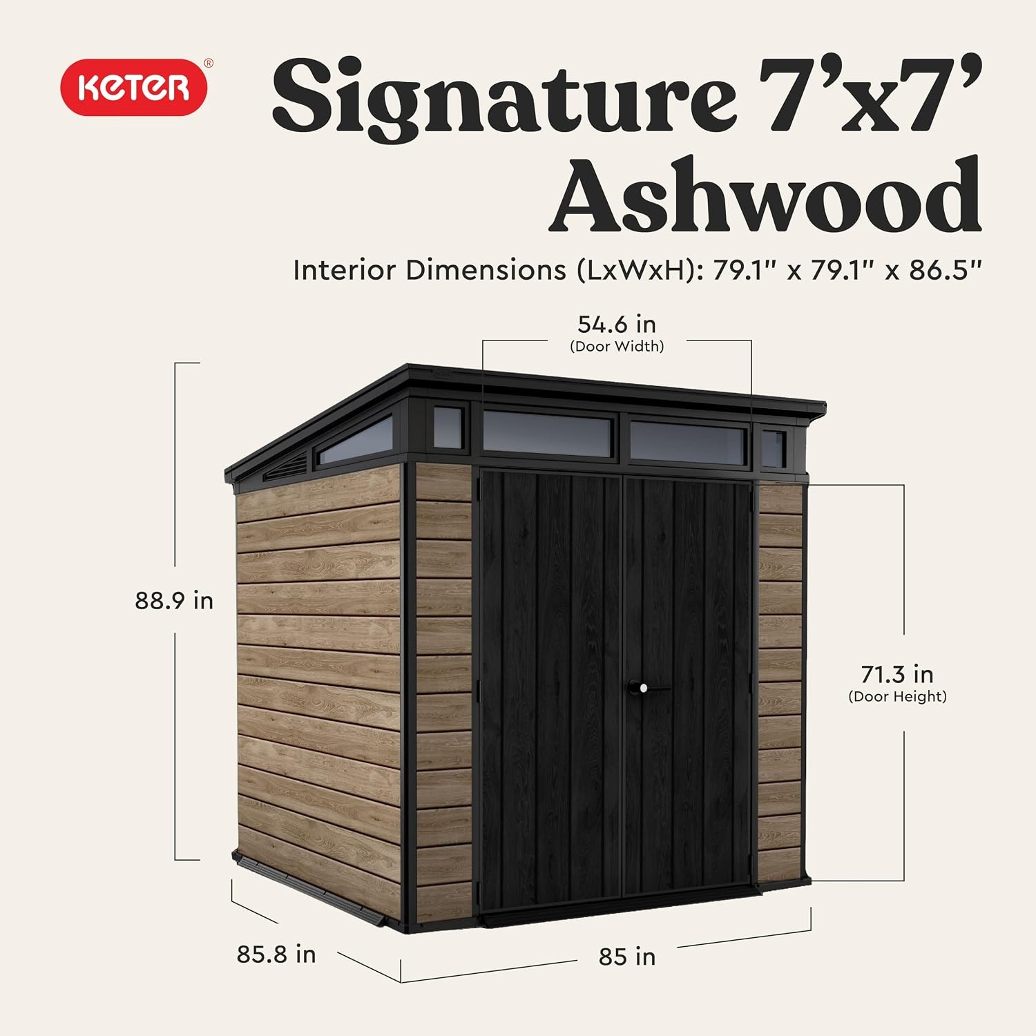 image:imageKeter Signature Collection 7x7 Ft AllWeather Storage Shed with Skylight Window Builtin Ventilation amp Lockable Double Doors Ashwood