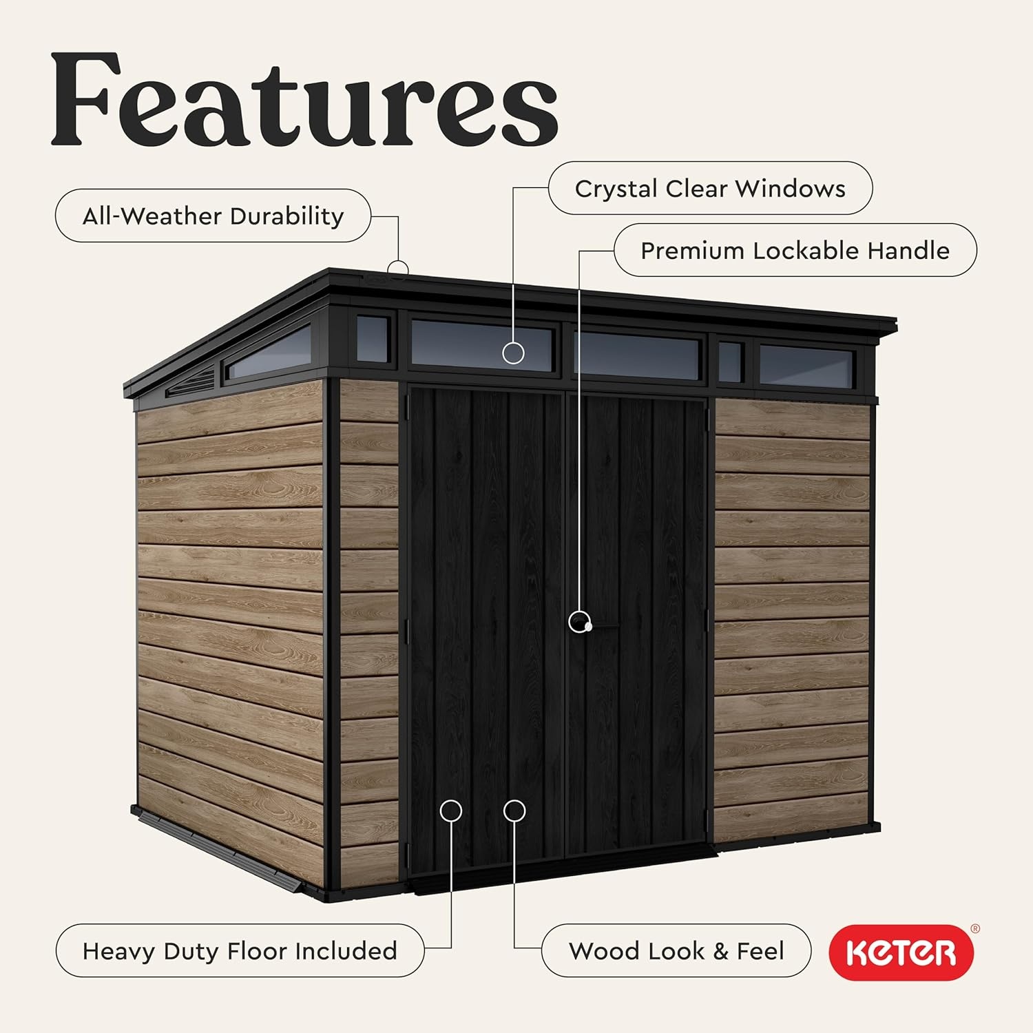 image:imageKeter Signature Collection 9x7 Ft AllWeather Storage Shed with Skylight Window Builtin Ventilation amp Lockable Double Doors Ashwood