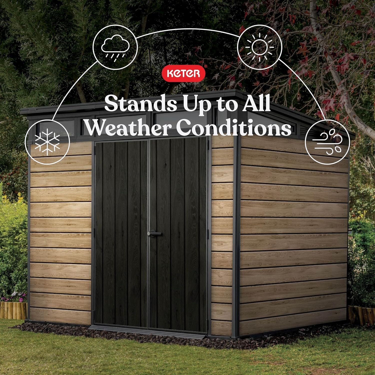 image:imageKeter Signature Collection 9x7 Ft AllWeather Storage Shed with Skylight Window Builtin Ventilation amp Lockable Double Doors Ashwood