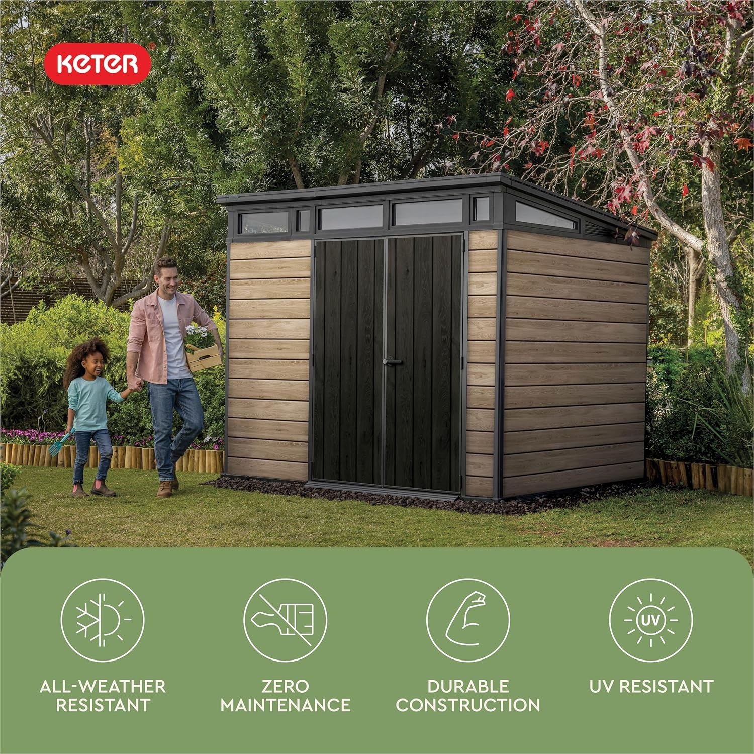 image:imageKeter Signature Collection 9x7 Ft AllWeather Storage Shed with Skylight Window Builtin Ventilation amp Lockable Double Doors Ashwood