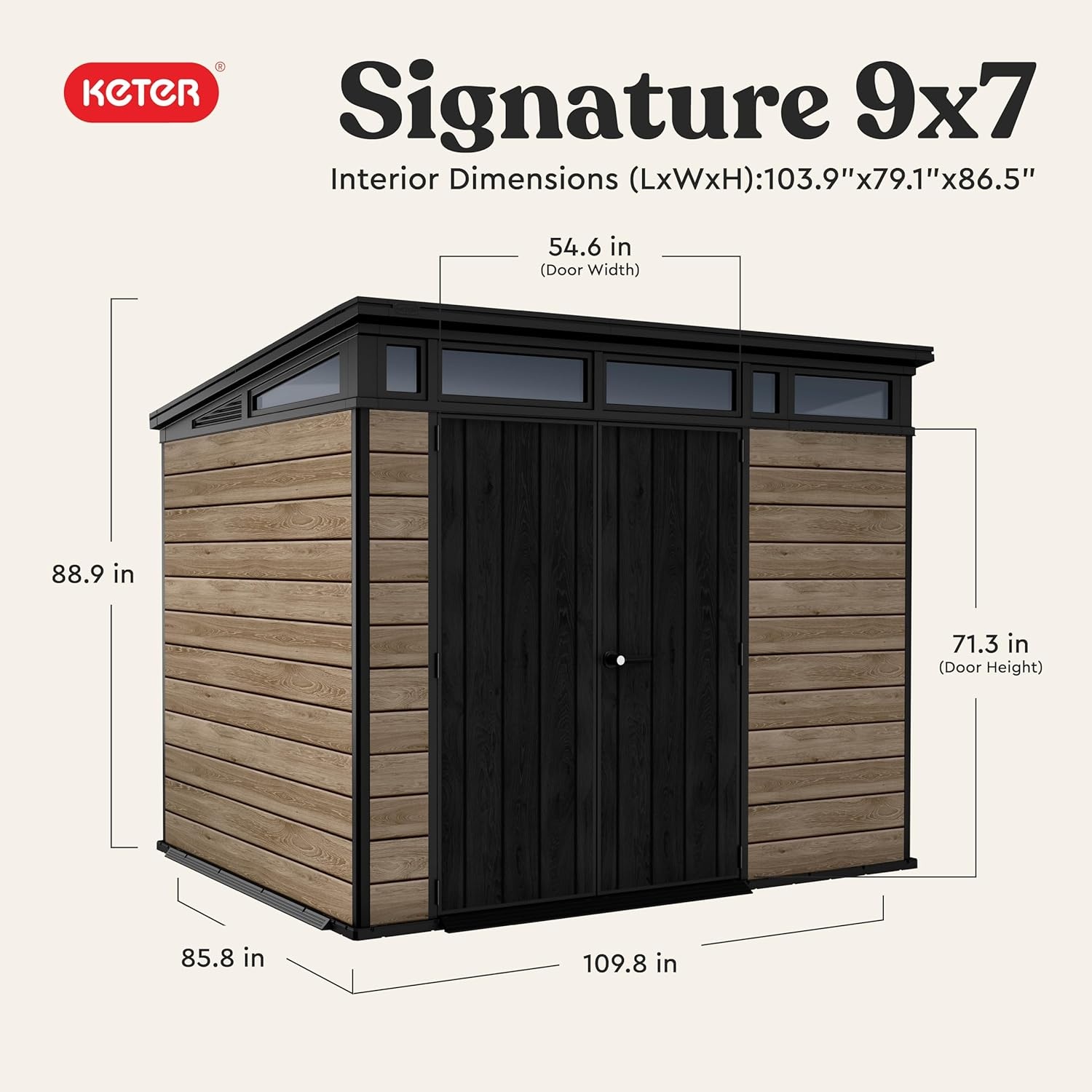 image:imageKeter Signature Collection 9x7 Ft AllWeather Storage Shed with Skylight Window Builtin Ventilation amp Lockable Double Doors Ashwood