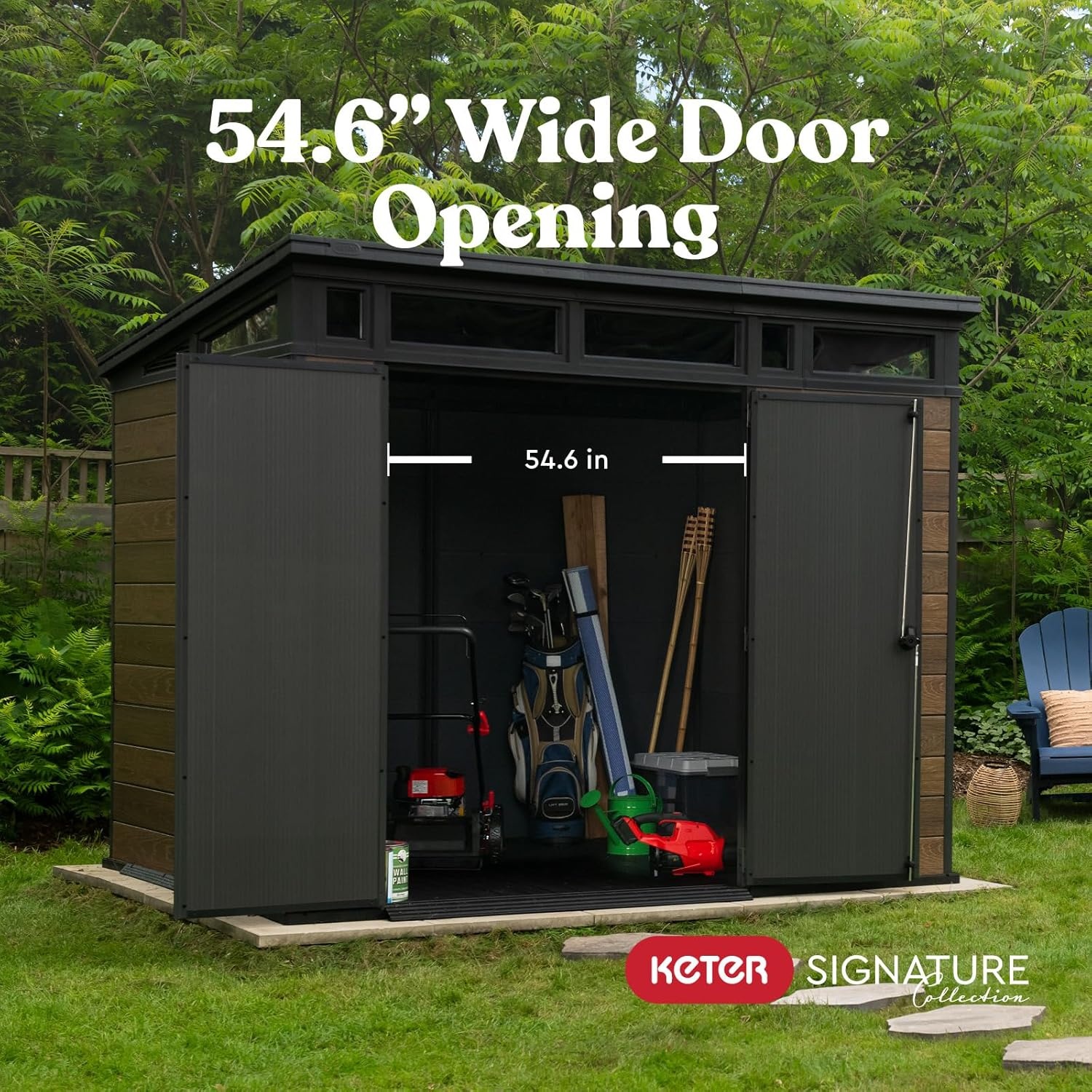 image:imageKeter Signature Collection 9x7 Ft AllWeather Storage Shed with Skylight Window Builtin Ventilation amp Lockable Double Doors Walnut