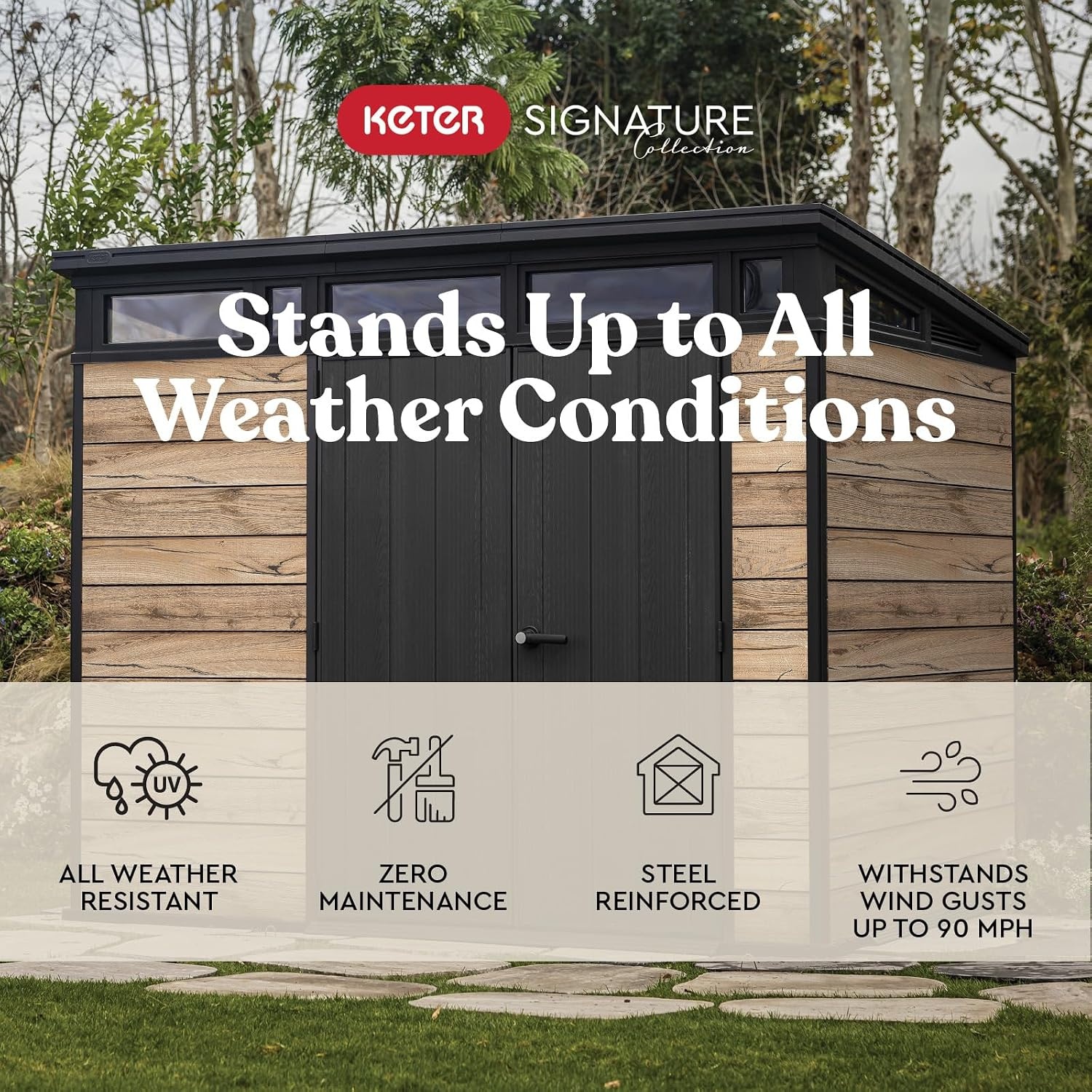 image:imageKeter Signature Collection 9x7 ft Outdoor Storage Shed with Skylight Window Lockable Double Doors amp Builtin Ventilation AllWeather Resin Pine WoodLook Finish