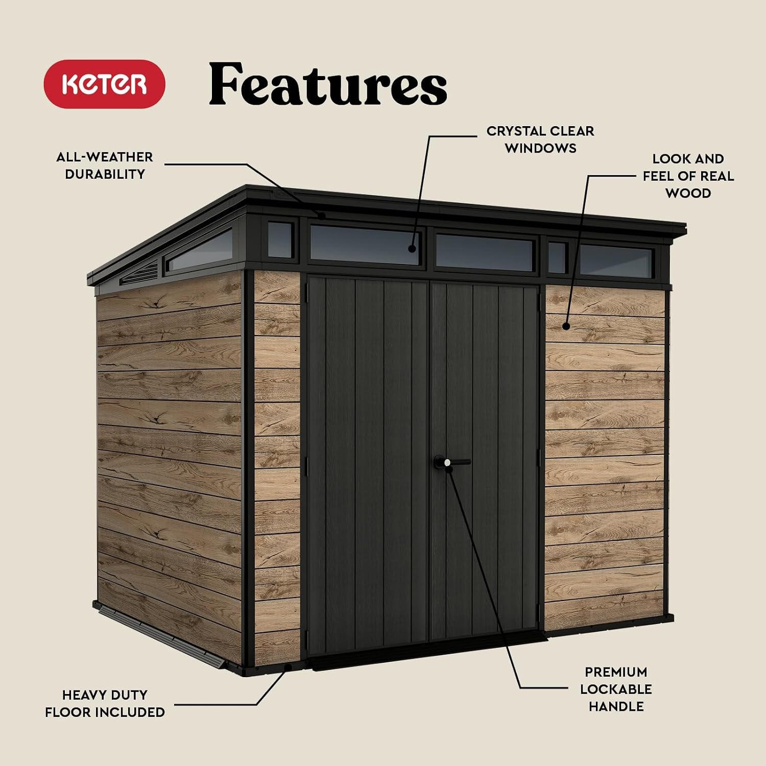 image:imageKeter Signature Collection 9x7 ft Outdoor Storage Shed with Skylight Window Lockable Double Doors amp Builtin Ventilation AllWeather Resin Pine WoodLook Finish