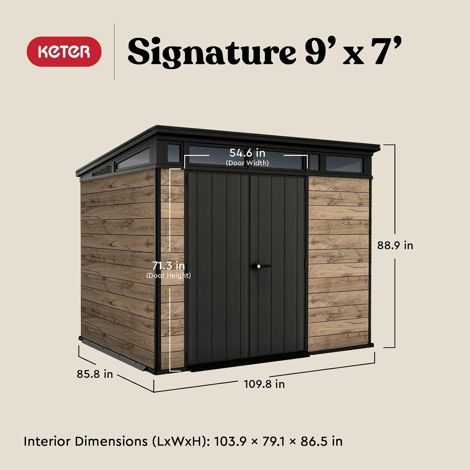image:imageKeter Signature Collection 9x7 ft Outdoor Storage Shed with Skylight Window Lockable Double Doors amp Builtin Ventilation AllWeather Resin Pine WoodLook Finish