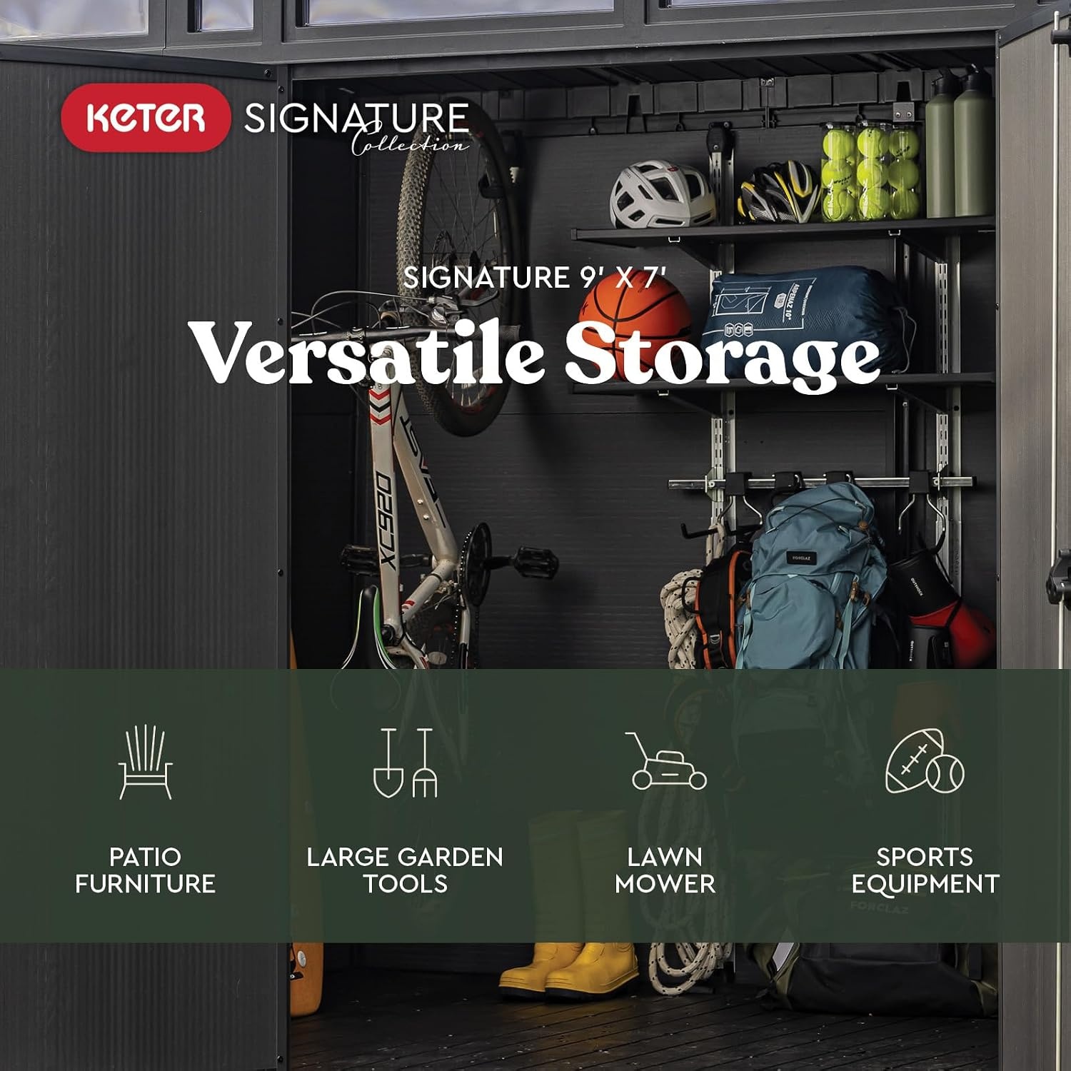 image:imageKeter Signature Collection 9x7 ft Outdoor Storage Shed with Skylight Window Lockable Double Doors amp Builtin Ventilation AllWeather Resin Pine WoodLook Finish