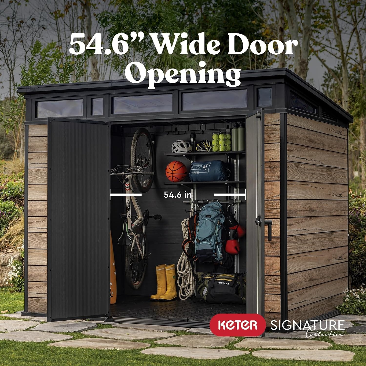 image:imageKeter Signature Collection 9x7 ft Outdoor Storage Shed with Skylight Window Lockable Double Doors amp Builtin Ventilation AllWeather Resin Pine WoodLook Finish