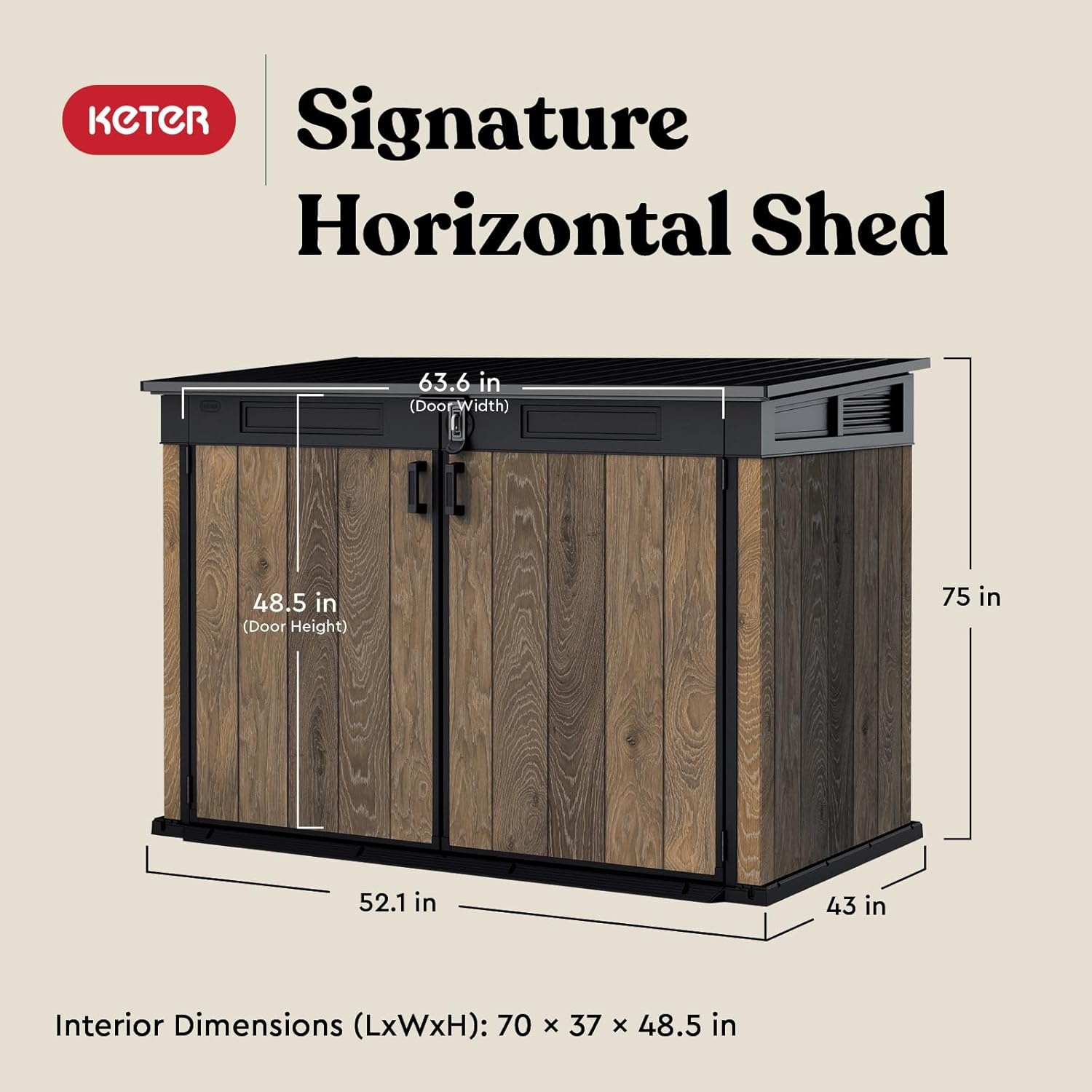 image:imageKeter Signature Collection All Weather Outdoor Storage Shed Durable Resin Garden Shed with Builtin Ventilation amp Lockable Double Doors Walnut Finish