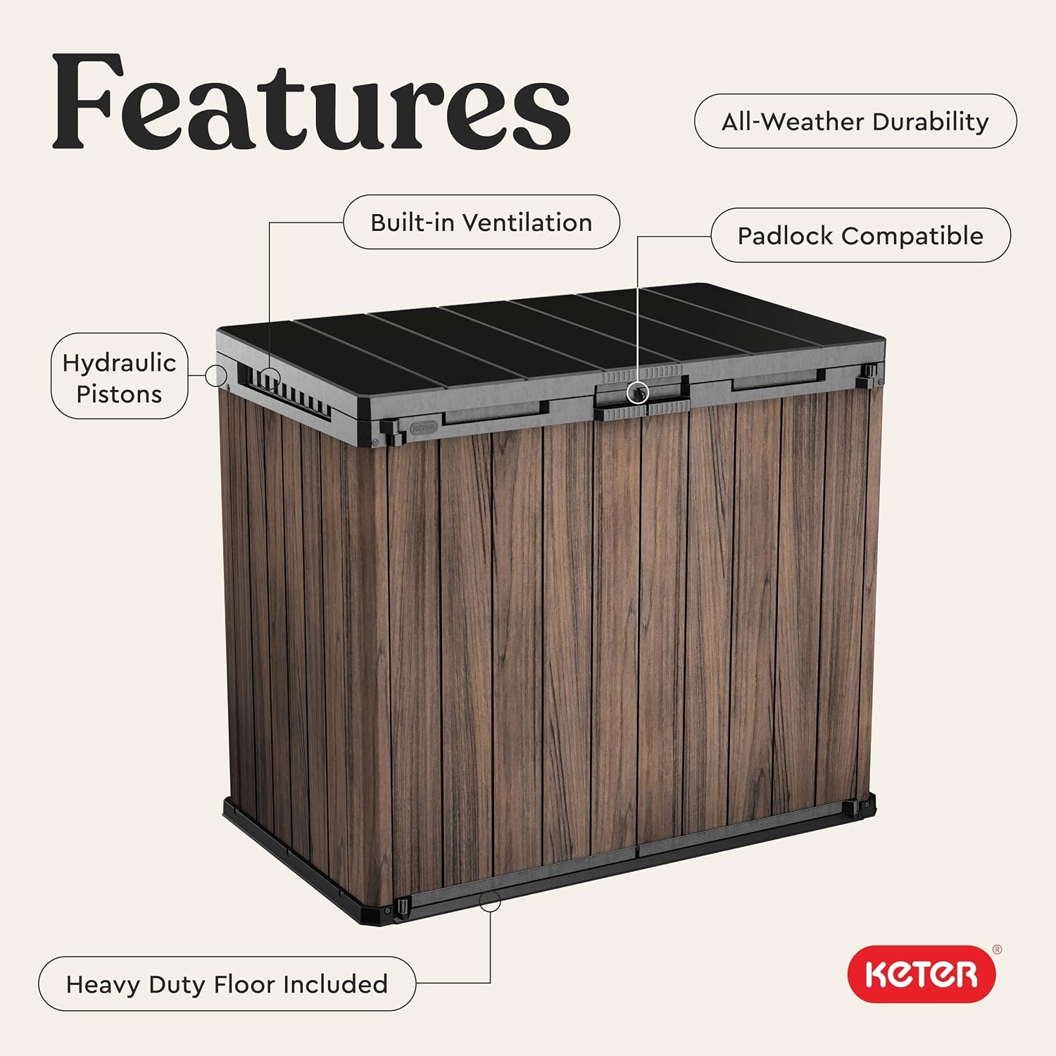 image:imageKeter Signature Collection Rosewood 4 ft x 25 ft Outdoor Horizontal Storage Shed Brown WoodLook Resin Shed with Flat Roof WeatherResistant Patio Storage for Trash Cans Tools amp Garden Equipment