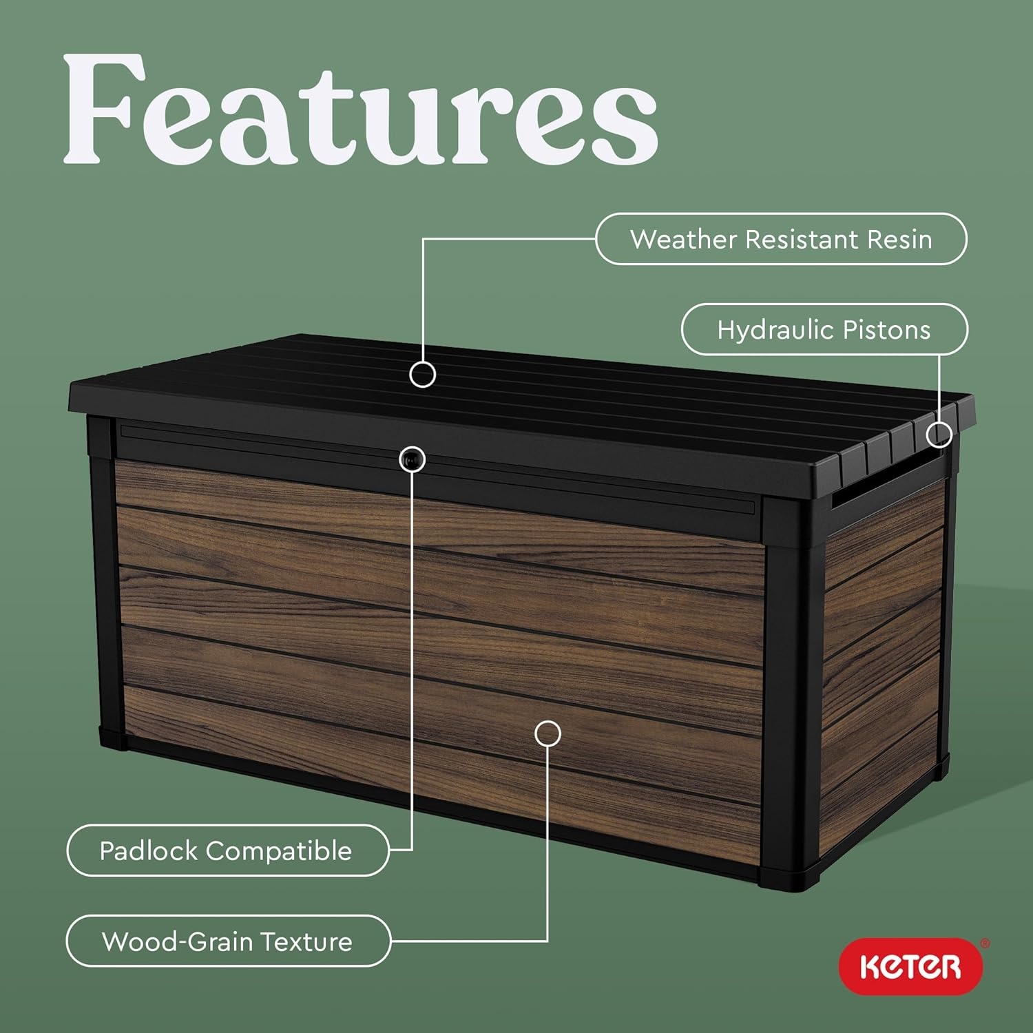 image:imageKeter Signature Everwood 30 Gallon Resin Outdoor Storage Box and Patio Furniture Side Table for Pool and Garden Accessories WalnutRosewood