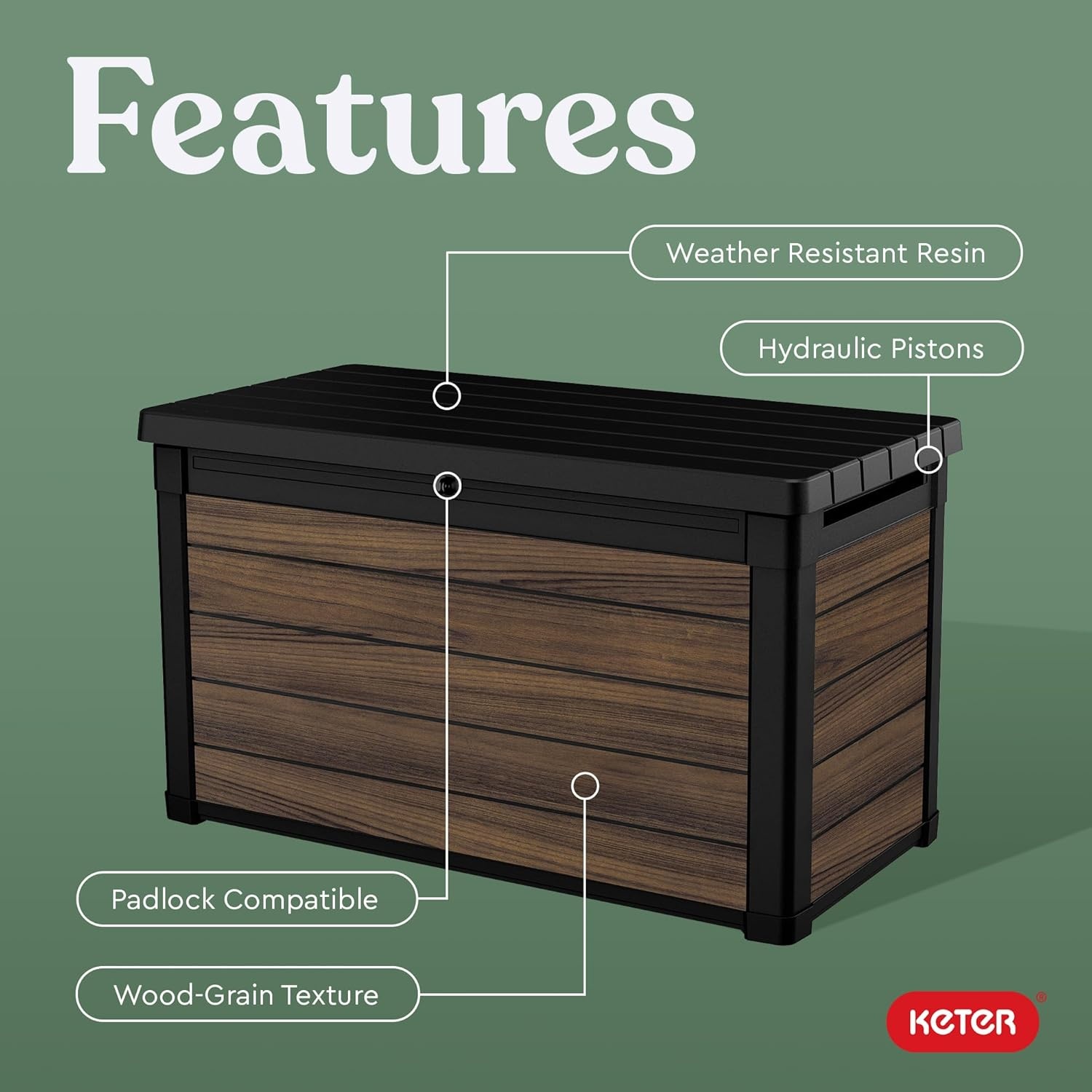 image:imageKeter Signature Everwood 30 Gallon Resin Outdoor Storage Box and Patio Furniture Side Table for Pool and Garden Accessories WalnutRosewood
