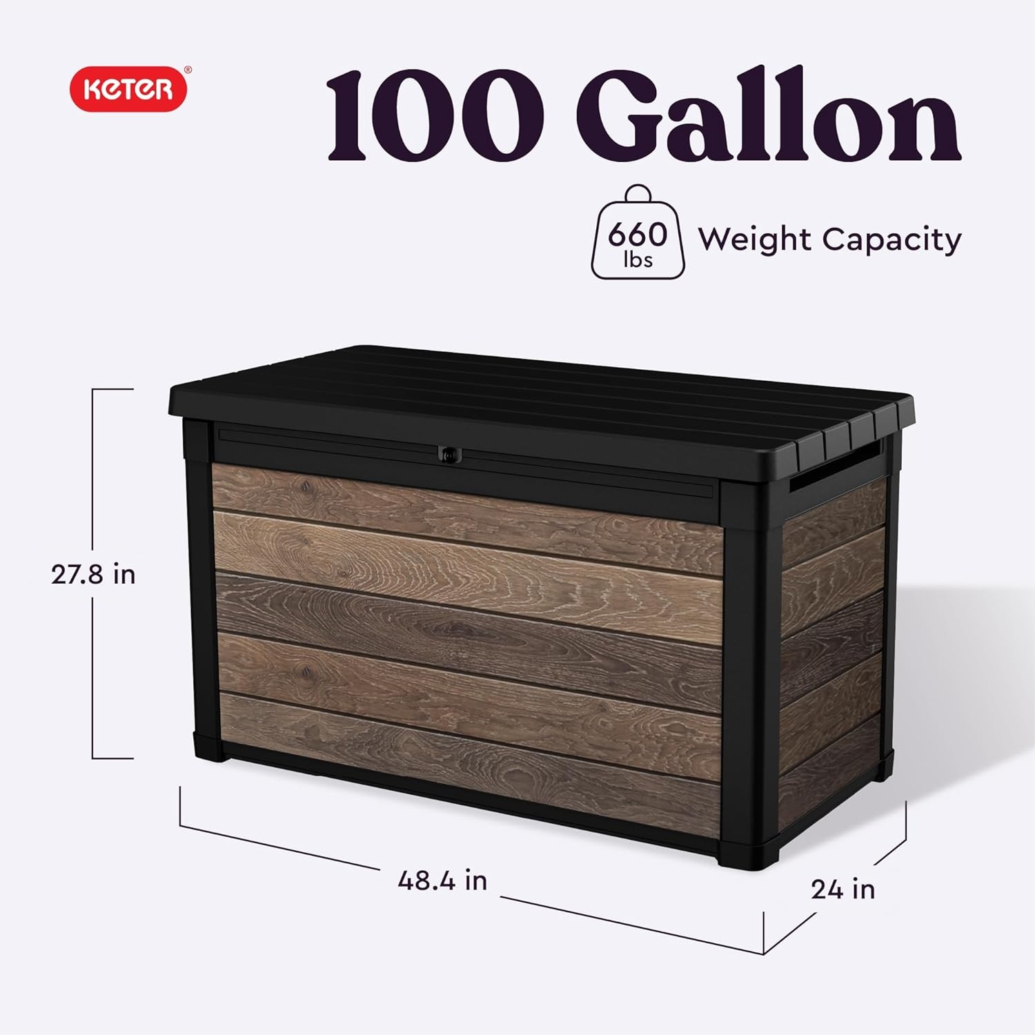 image:imageKeter Signature Everwood 30 Gallon Resin Outdoor Storage Box and Patio Furniture Side Table for Pool and Garden Accessories WalnutWalnut